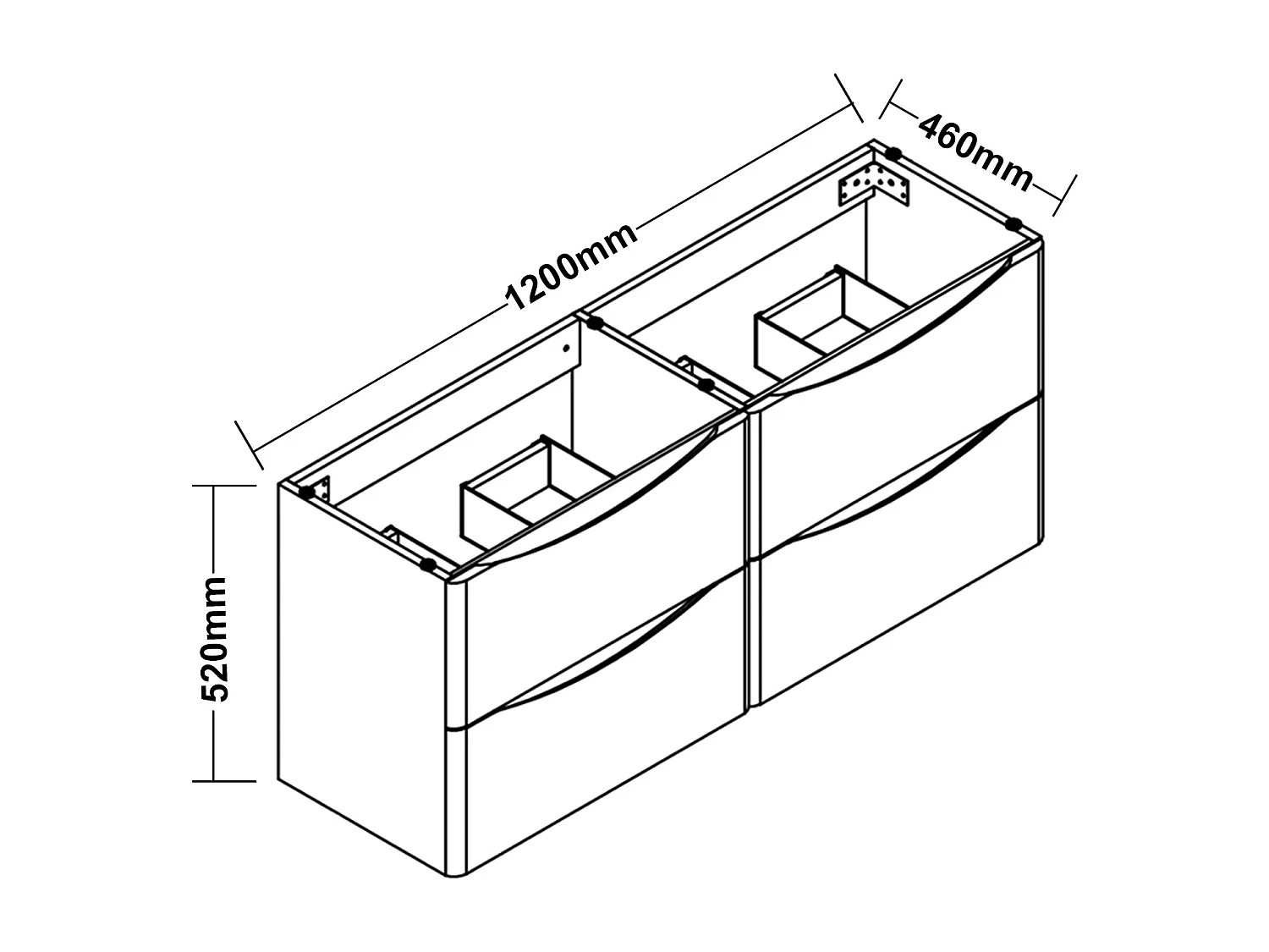 AICA Ensemble Meuble Salle de Bain Brillant Suspendu 120cm, Blanc + Chêne, Meuble 4 tiroirs + Lavabo + Armoire salle de bain avec miroir