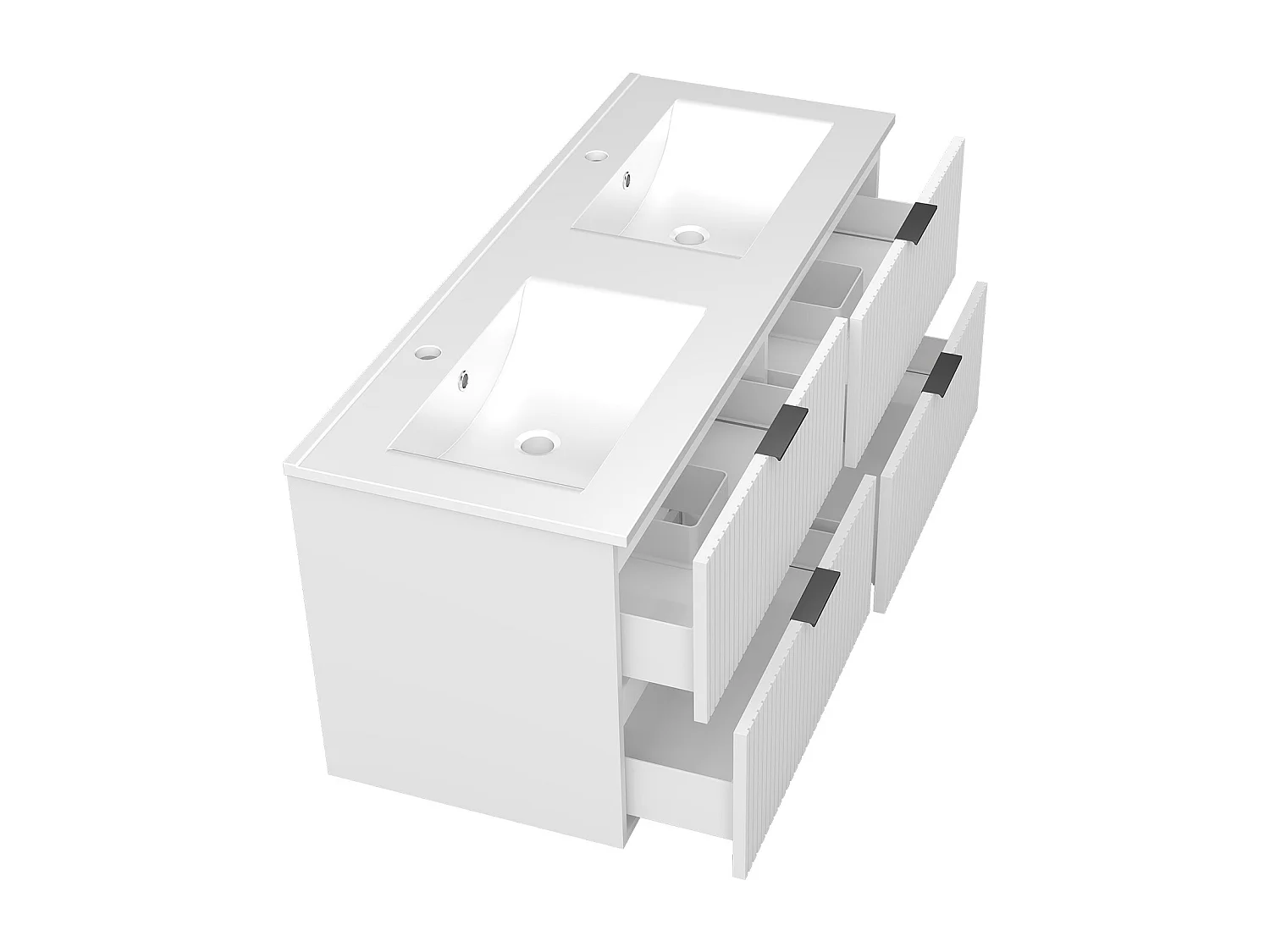 Aica Meuble de salle de bain suspendu 120 cm Blanc + 4 tiroirs, avec Vasque + Armoire salle de bain avec miroir