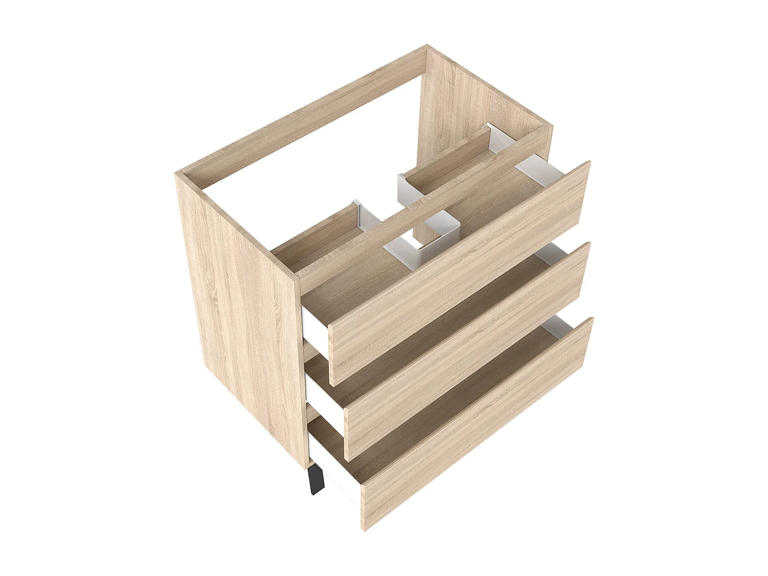 Ensemble meuble chêne et vasque L.80cm 3 tiroirs + 2*colonne haute + miroir LED