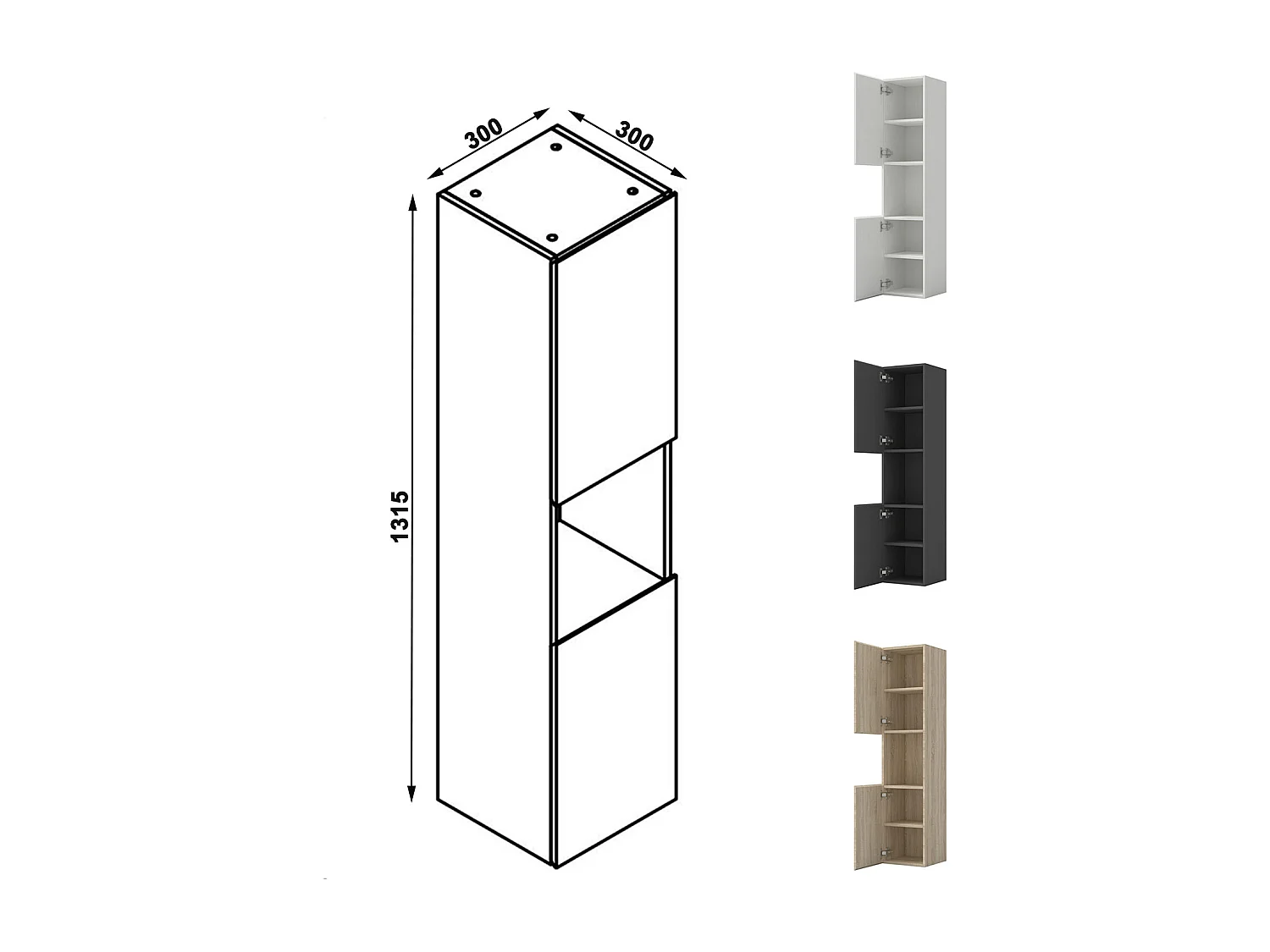 AICA Ensemble Meuble Salle de Bain Suspendu 100cm, Blanc + Chêne, Meuble 2 tiroirs + Lavabo + Miroir LED + Colonne haute