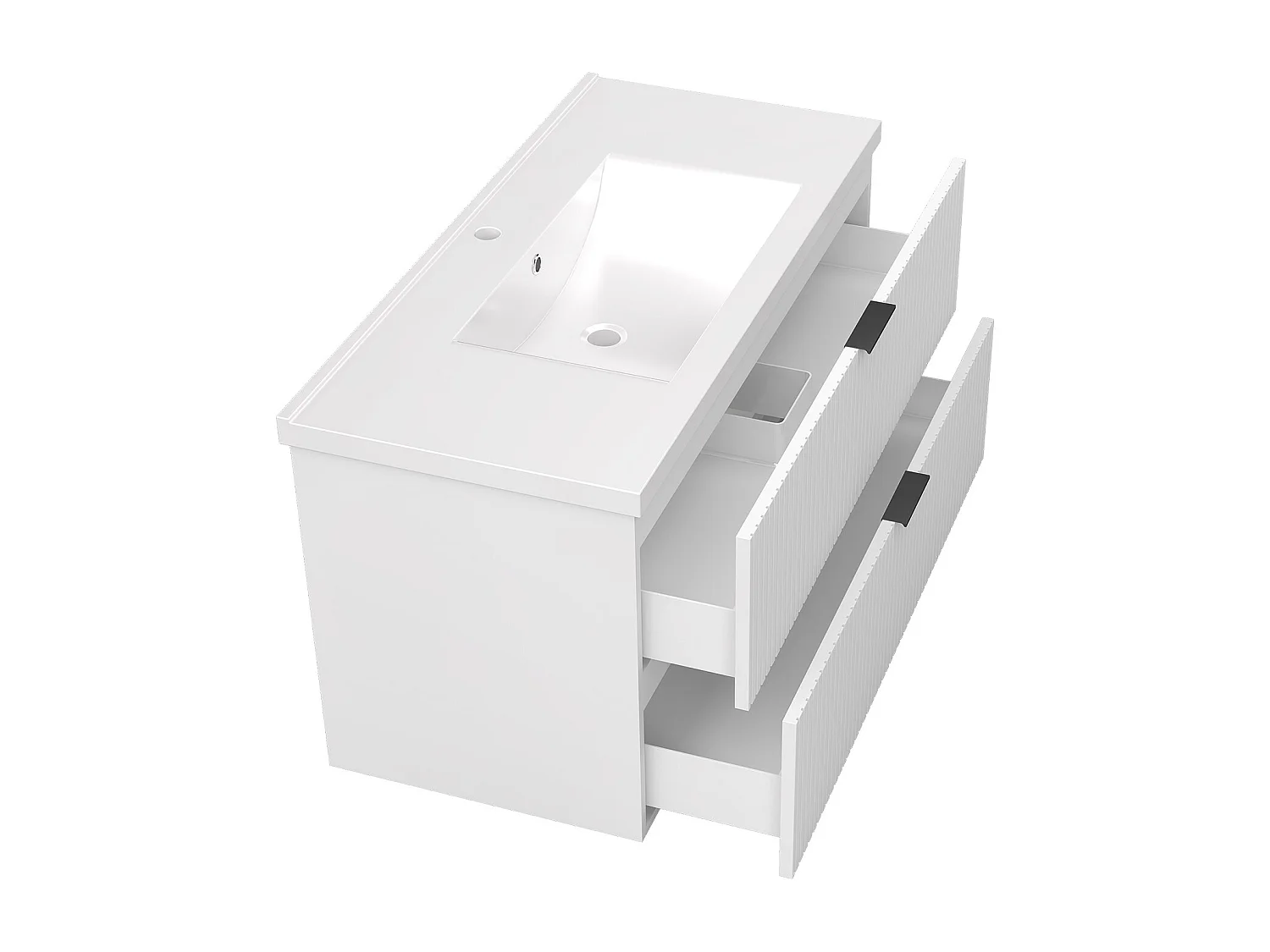 Aica Meuble de salle de bain suspendu 100 cm Blanc + 2 tiroirs, avec Vasque + Miroir LED