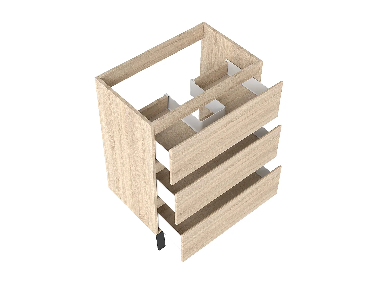 Ensemble meuble chêne et vasque L.60cm 3 tiroirs avec fermeture amortie + colonne haute + Armoire salle de bain avec miroir