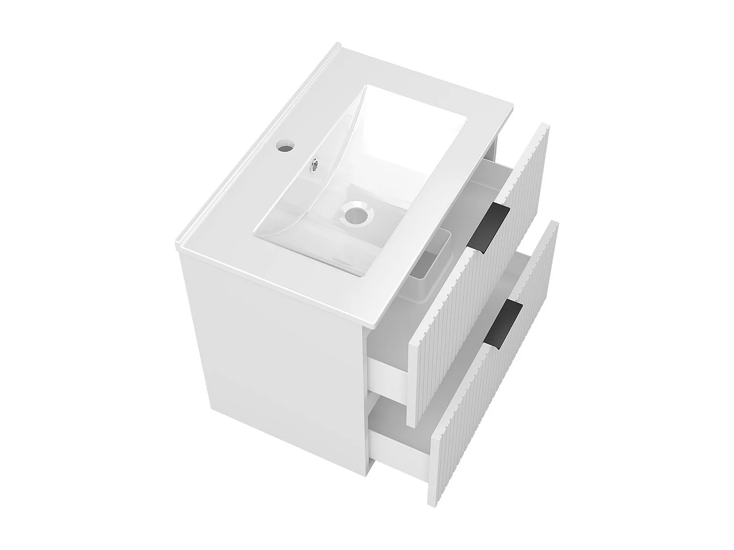 Aica Meuble de salle de bain suspendu 60 cm Blanc + 2 tiroirs, avec Vasque + Armoire salle de bain avec miroir
