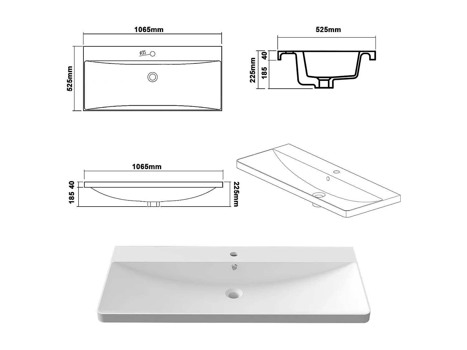 AICA Ensemble Meuble Salle de Bain Brillant Suspendu 100cm, Blanc + Chêne, Meuble 2 tiroirs + Lavabo + Miroir LED