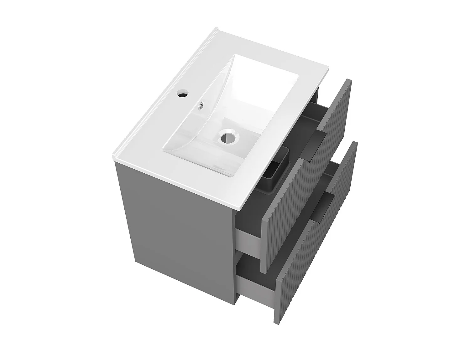 Aica Meuble de salle de bain suspendu 60 cm Anthracite + 2 tiroirs, avec Vasque + Miroir LED