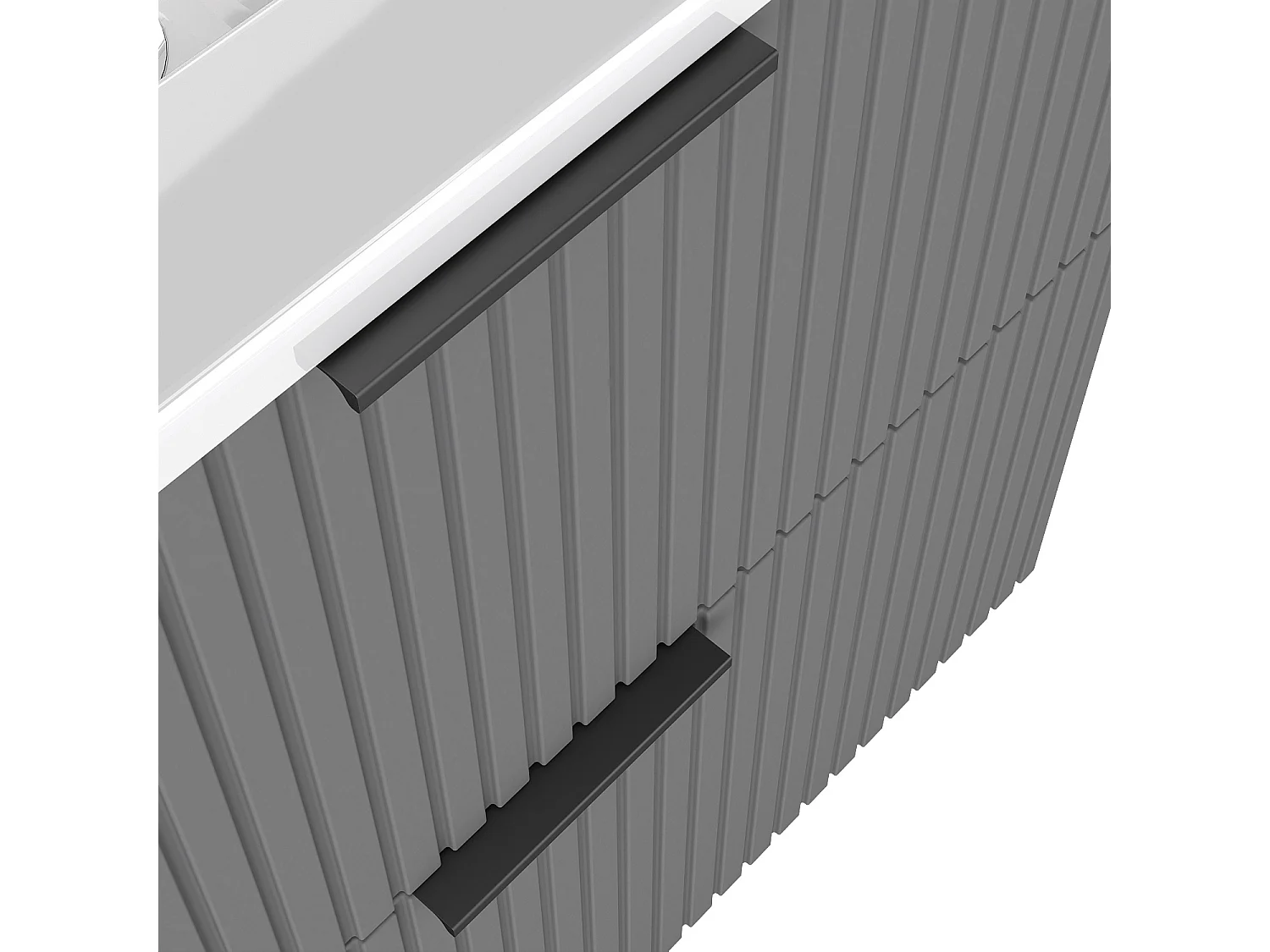 Aica Meuble de salle de bain suspendu 60 cm Anthracite + 2 tiroirs, avec Vasque + Miroir LED