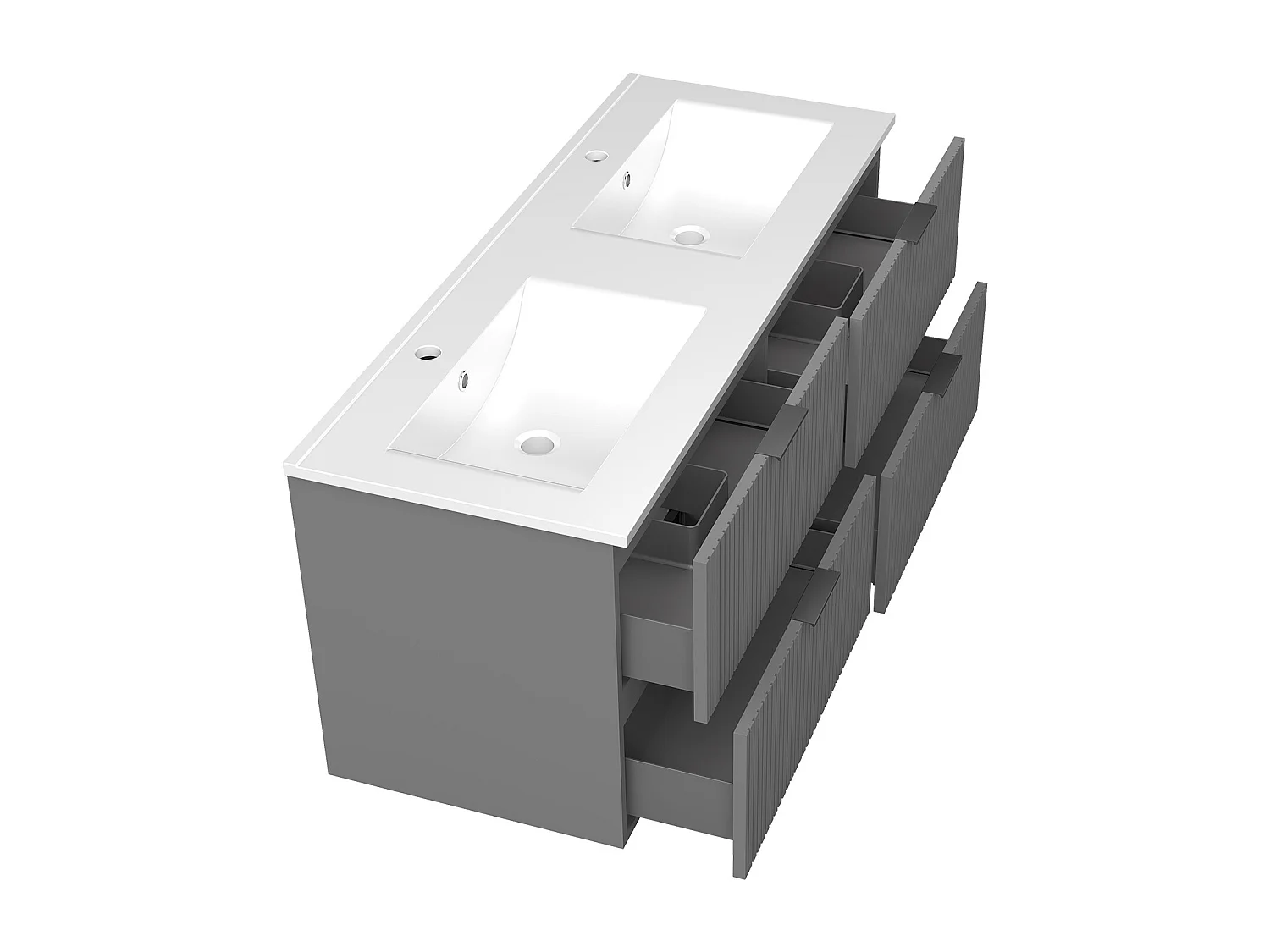 Aica Meuble de salle de bain suspendu 120 cm Anthracite + 4 tiroirs, avec Vasque + Armoire salle de bain avec miroir