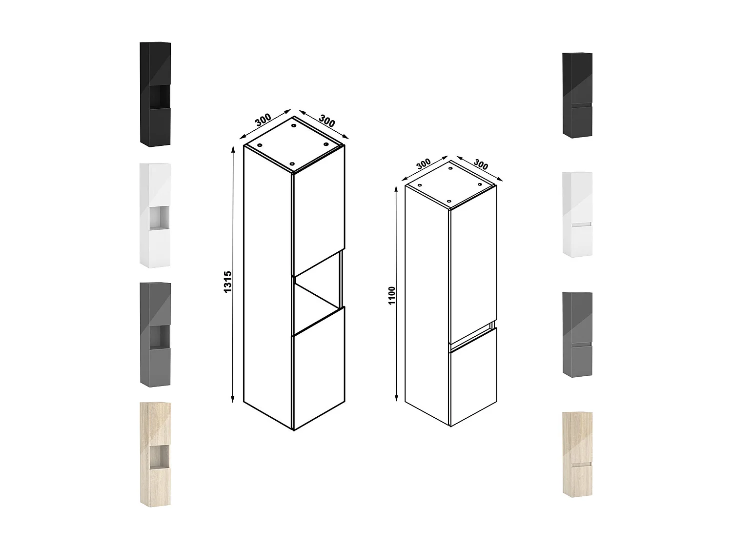 Ensemble Meuble Salle de Bain Suspendu 120cm Chêne Brillant avec 4 Tiroirs à Fermeture Automatique + Miroir Tricolore + Double Vasque Céramique + 2*Colonne Haute