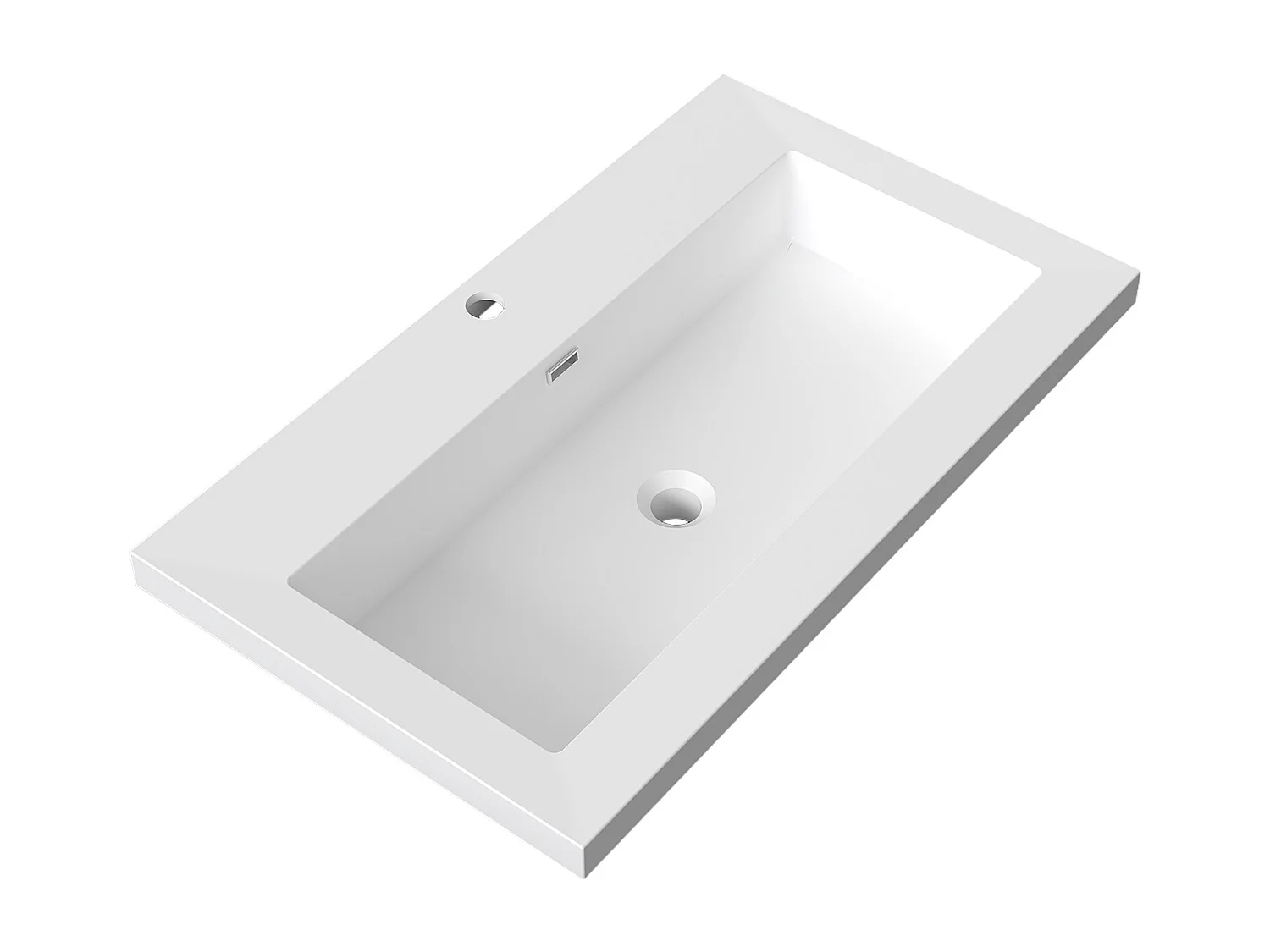 Lavabo encastré en résine effet pierre sans robinet, Dimensions : 80 cm (L) x 16 cm (H) x 47 cm (P), Blanc