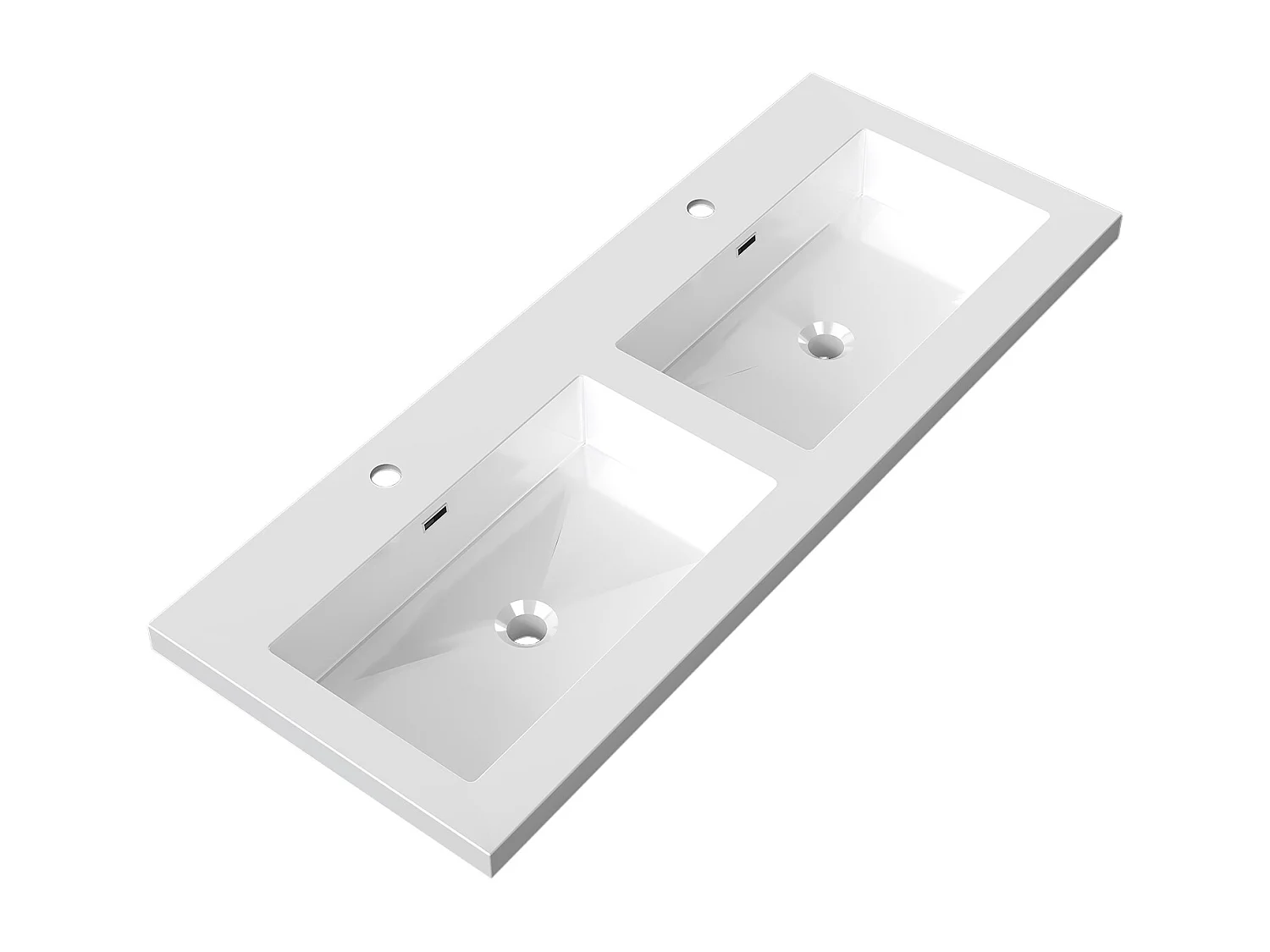 Lavabo encastré en résine effet pierre sans robinet, Dimensions : 121 cm (L) x 16 cm (H) x 47 cm (P), Blanc