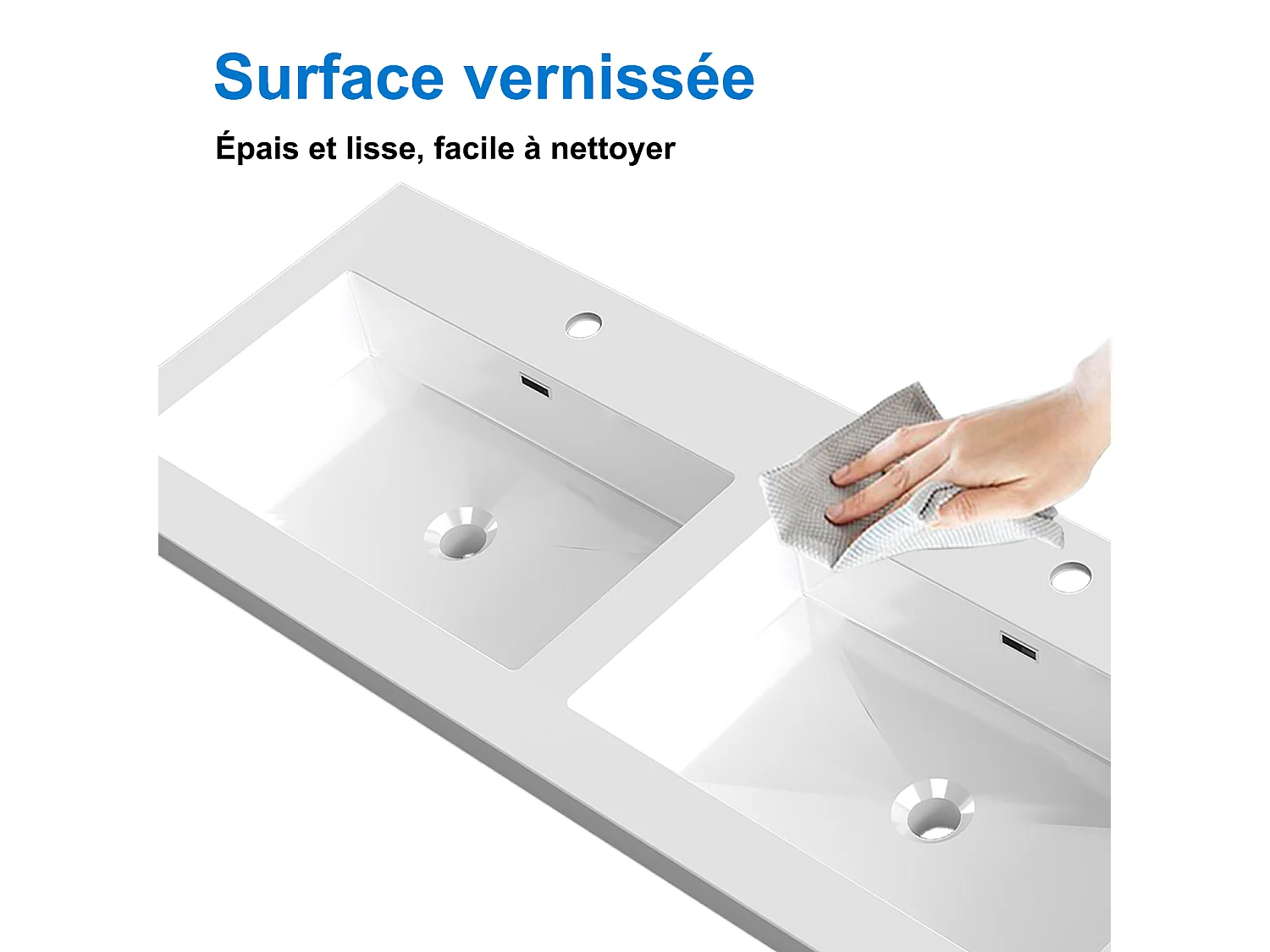 Lavabo encastré en résine effet pierre sans robinet, Dimensions : 121 cm (L) x 16 cm (H) x 47 cm (P), Blanc