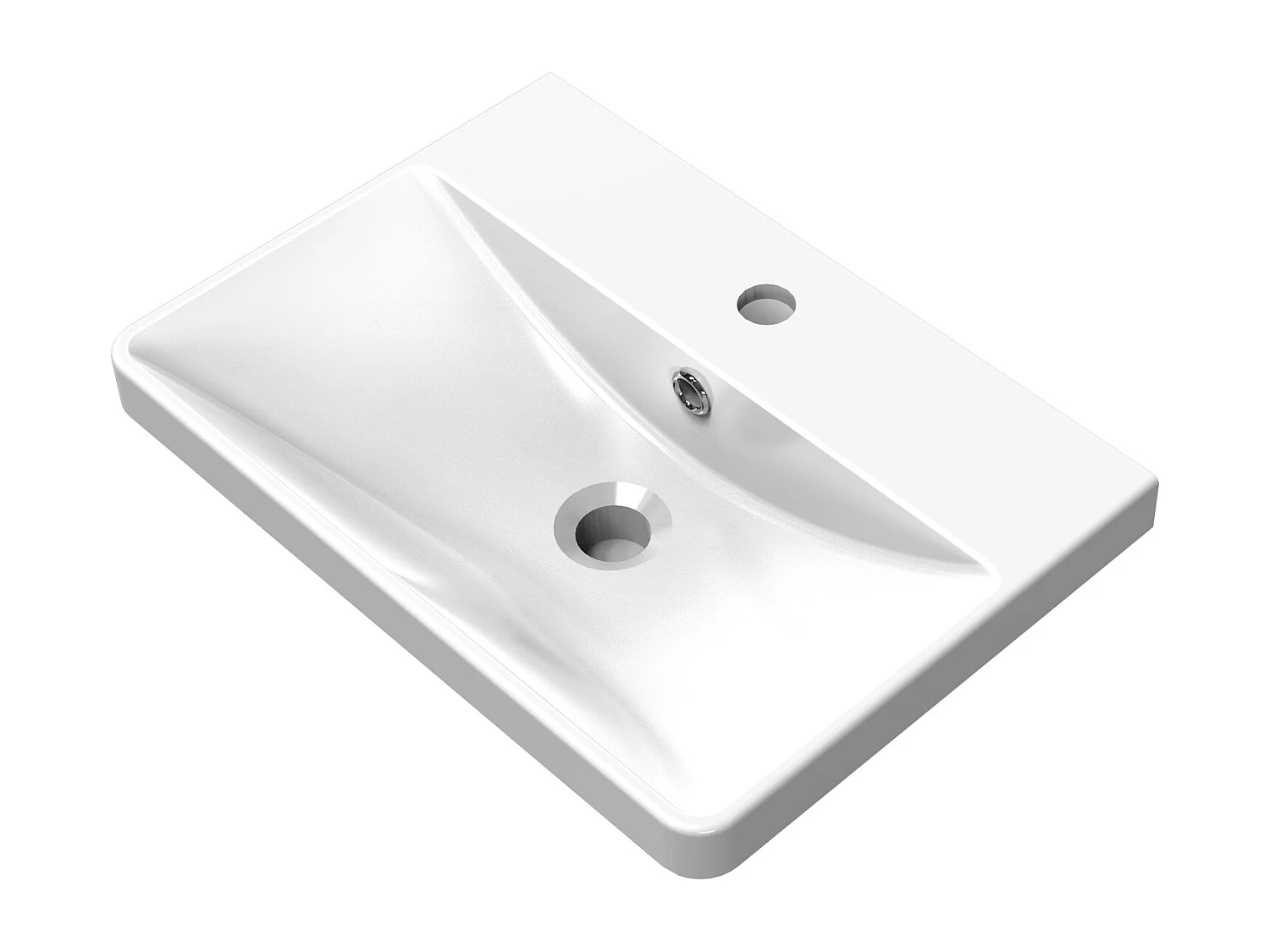 Lavabo encastré en résine effet pierre sans robinet, Dimensions : 51 cm (L) x 13.5 cm (H) x 35 cm (P), Blanc