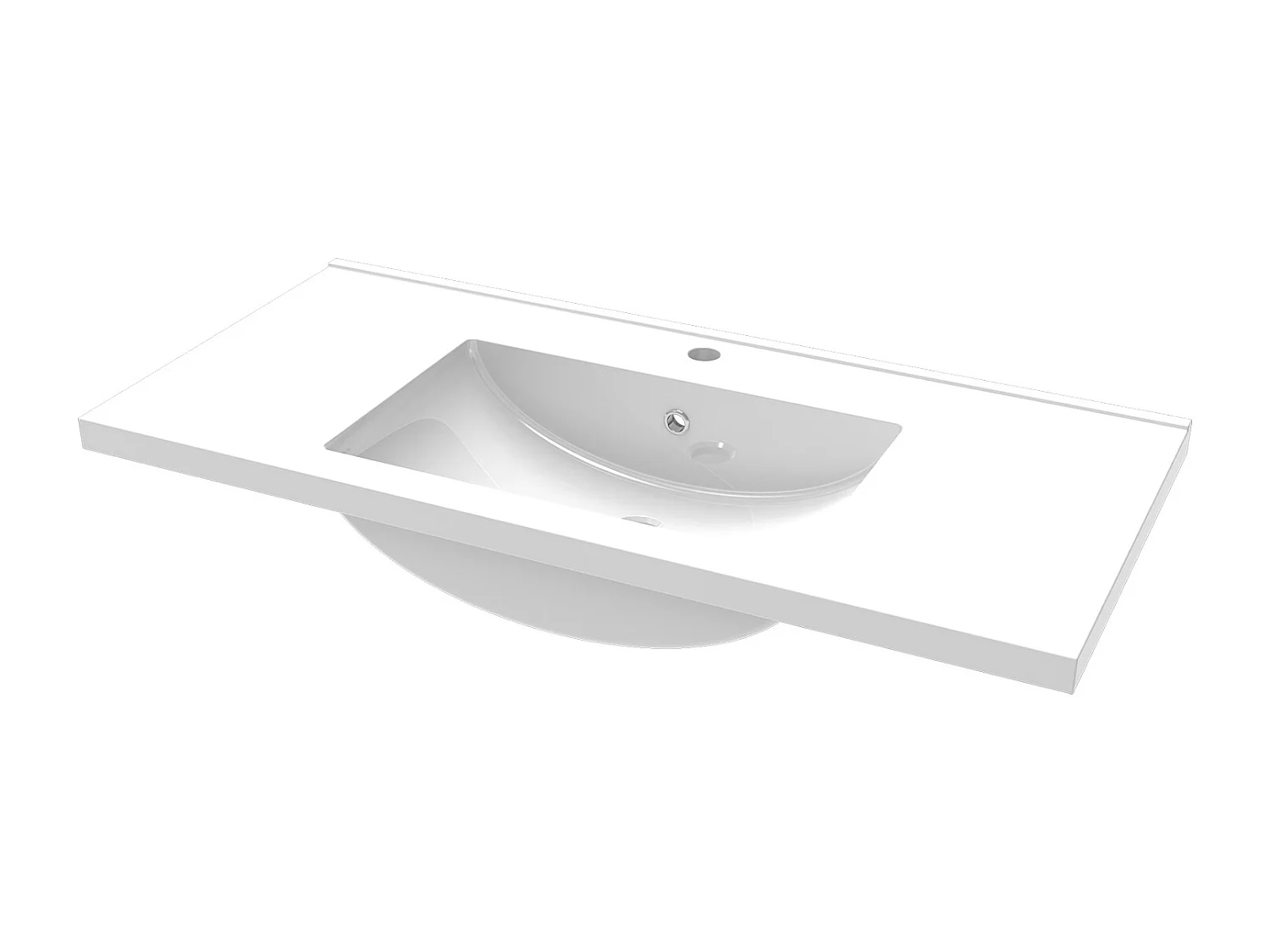 Lavabo éncastre en ceramique sans robinet, Dimensions : 100.5 cm (L) x 18.5 cm (H) x 47 cm (P), Blanc
