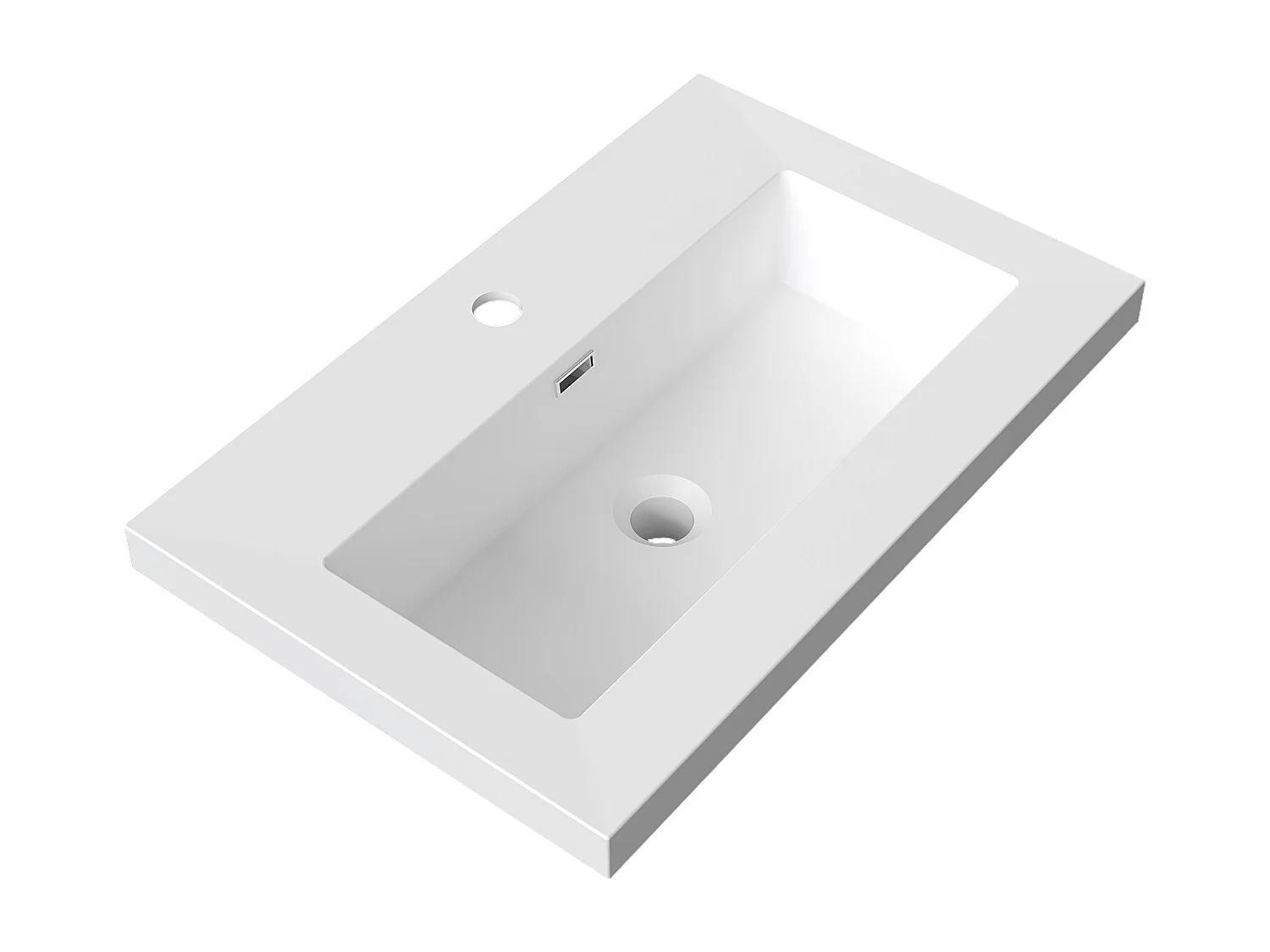 Lavabo encastré en résine effet pierre sans robinet, Dimensions : 61 cm (L) x 16 cm (H) x 39.5 cm (P), Blanc
