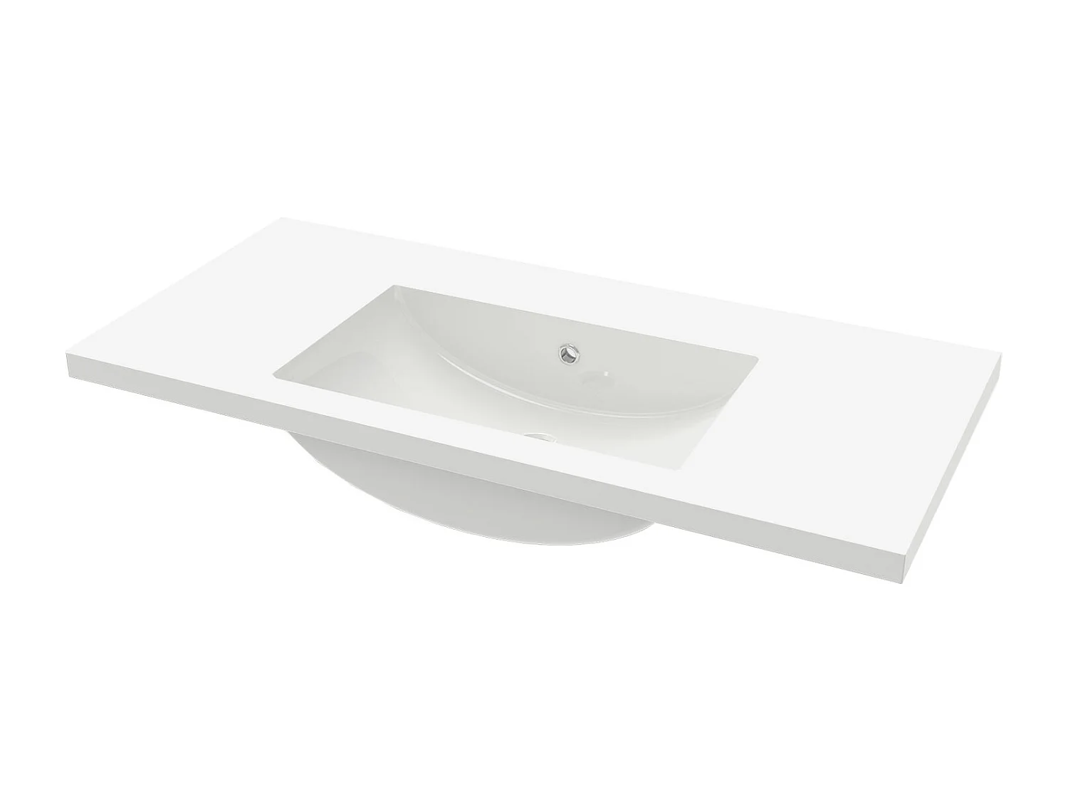 Lavabo encastré en résine effet pierre sans robinet, Dimensions : 101 cm (L) x 17.5 cm (H) x 47 cm (P), Blanc