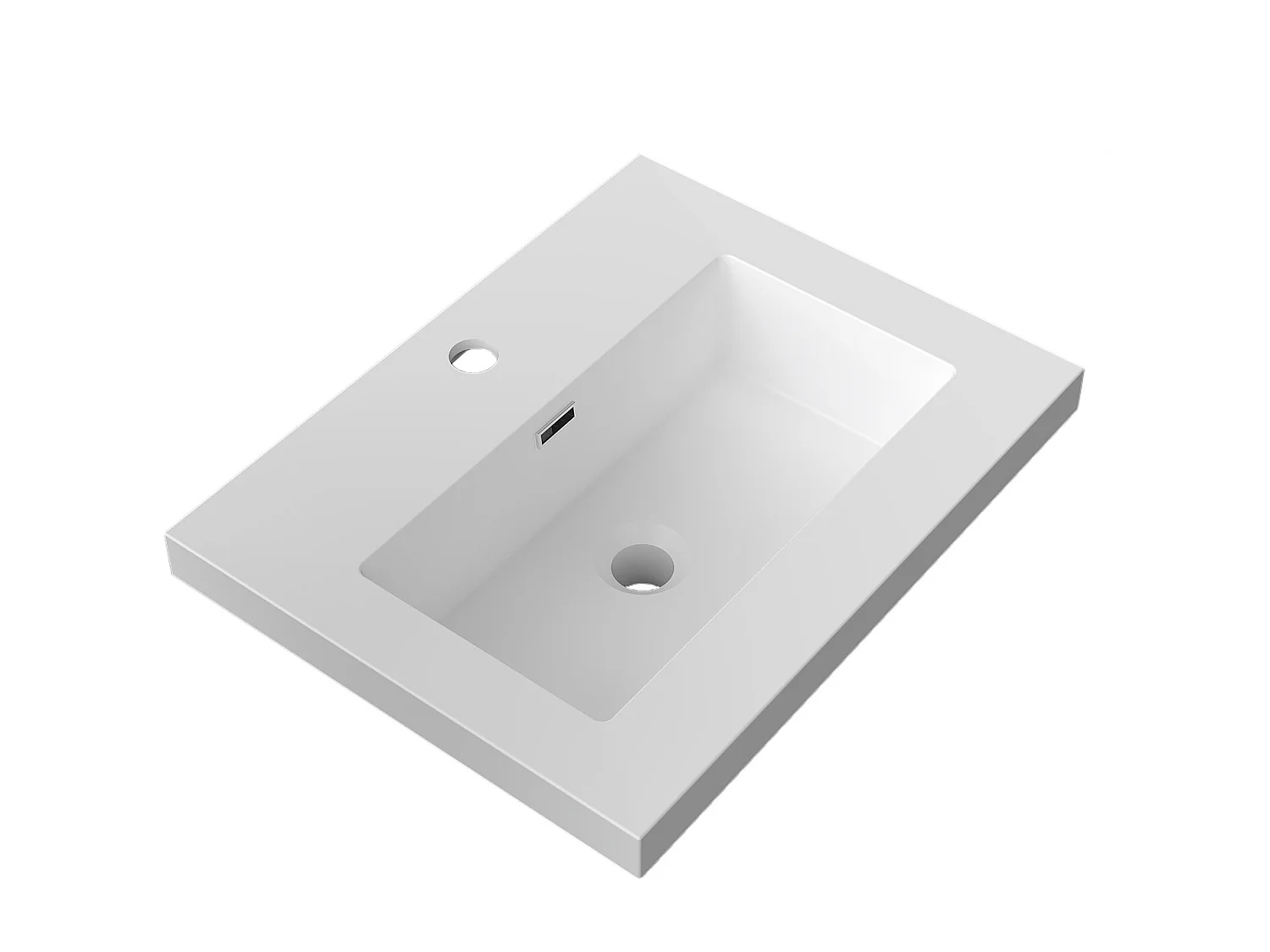 Lavabo encastré en résine effet pierre sans robinet, Dimensions : 51 cm (L) x 16 cm (H) x 39.5 cm (P), Blanc