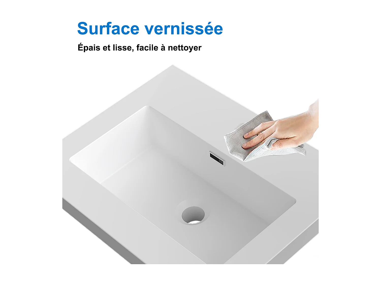 Lavabo encastré en résine effet pierre sans robinet, Dimensions : 51 cm (L) x 16 cm (H) x 39.5 cm (P), Blanc