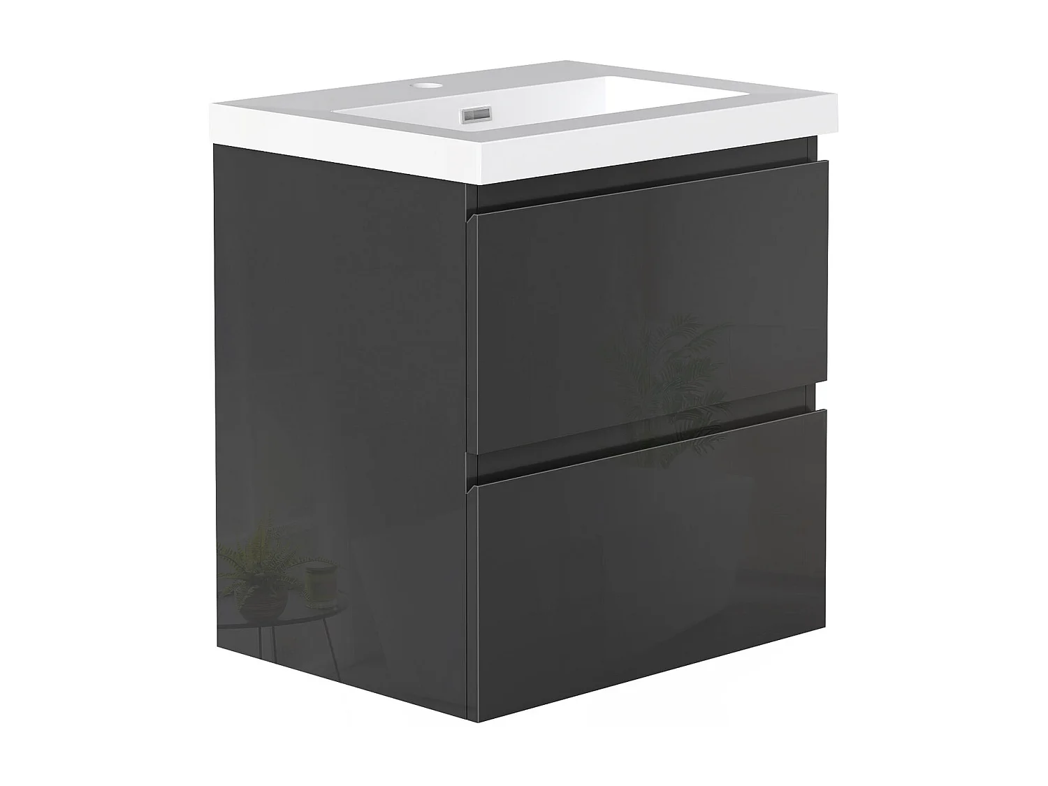 Lavabo encastré en résine effet pierre sans robinet, Dimensions : 51 cm (L) x 16 cm (H) x 39.5 cm (P), Blanc