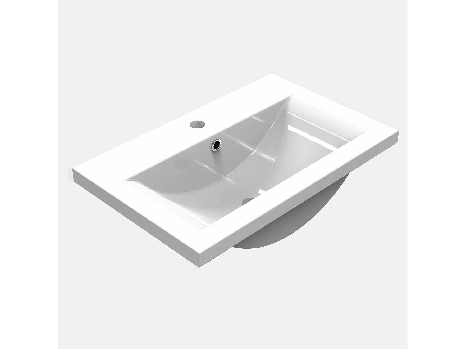 Lavabo éncastre en ceramique sans robinet, Dimensions : 61 cm (L) x 18 cm (H) x 39.5 cm (P), Blanc