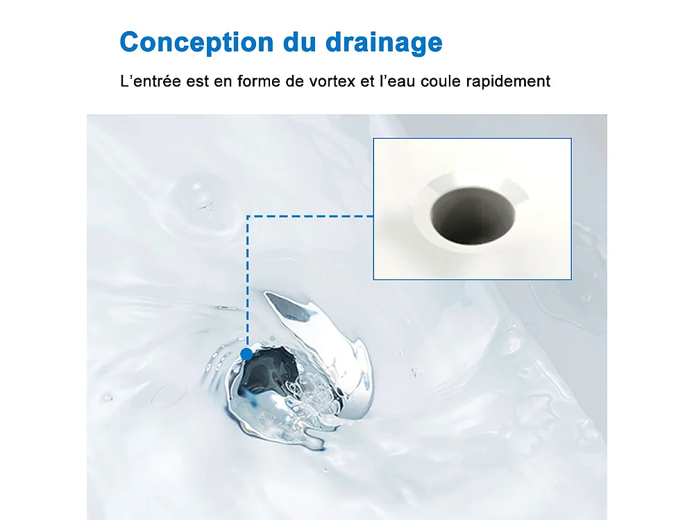 Lavabo éncastre en ceramique sans robinet, Dimensions : 61 cm (L) x 18 cm (H) x 39.5 cm (P), Blanc
