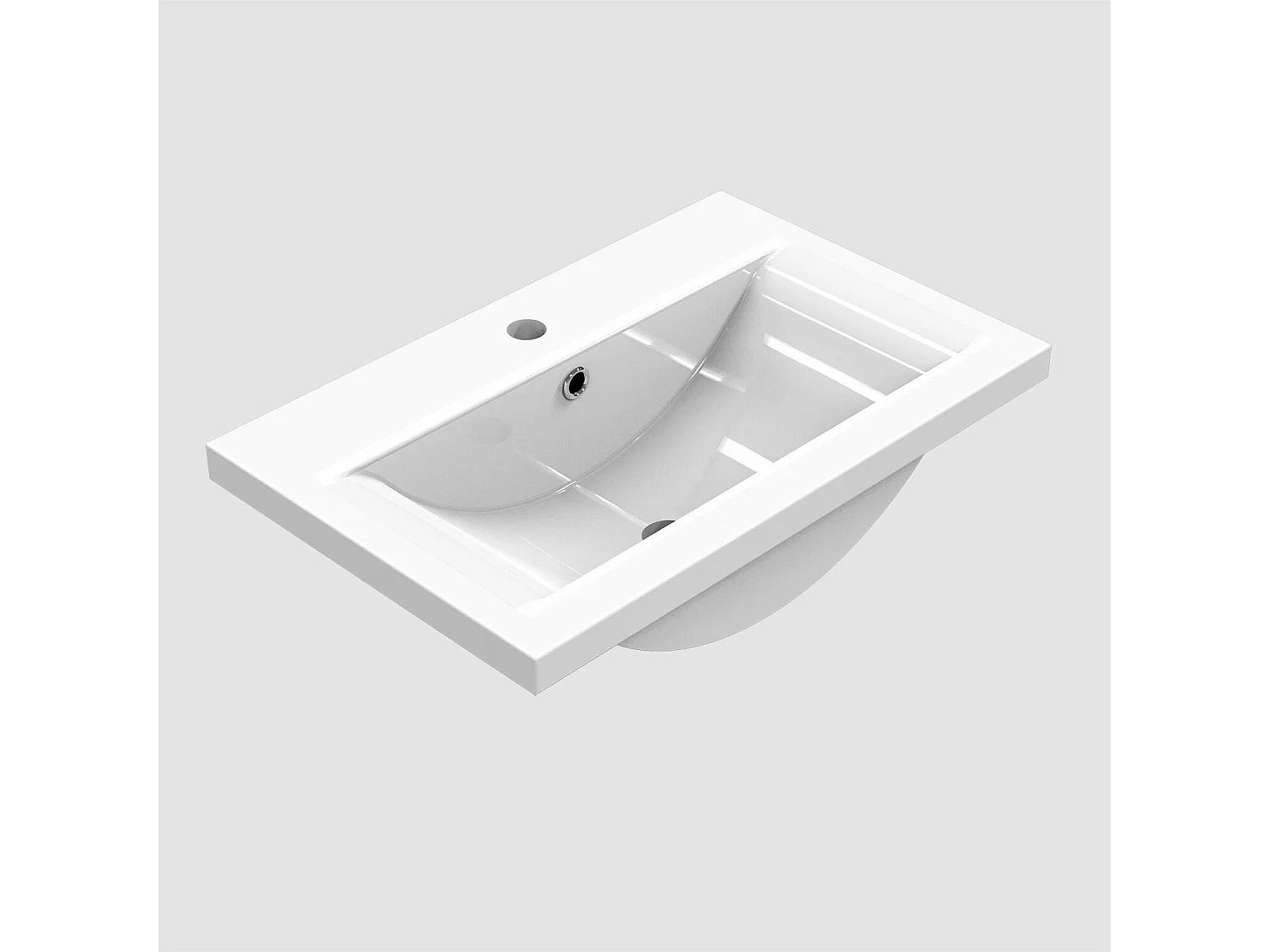 Lavabo éncastre en ceramique sans robinet, Dimensions : 51 cm (L) x 18 cm (H) x 40 cm (P), Blanc