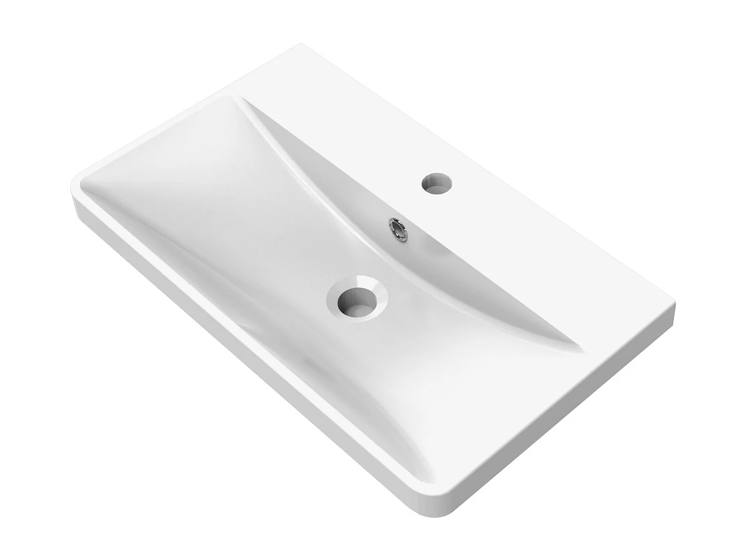 Lavabo encastré en résine effet pierre sans robinet, Dimensions : 61 cm (L) x 13.5 cm (H) x 35 cm (P), Blanc