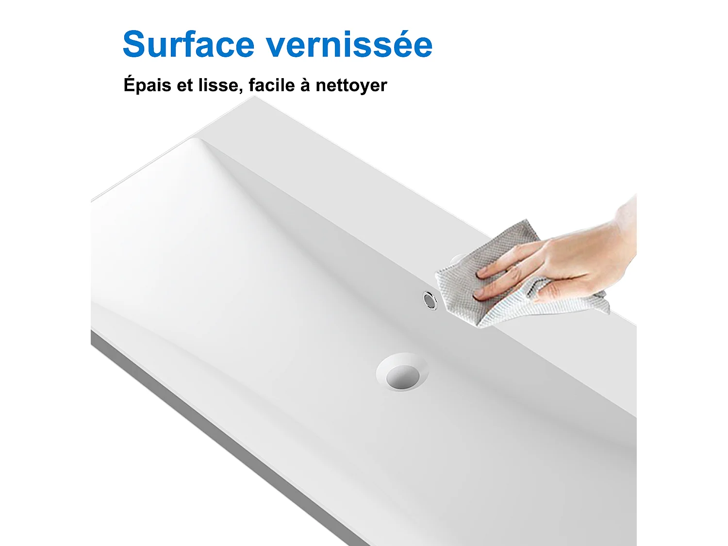 Lavabo encastré en résine effet pierre sans robinet, Dimensions : 101 cm (L) x 17 cm (H) x 47 cm (P), Blanc