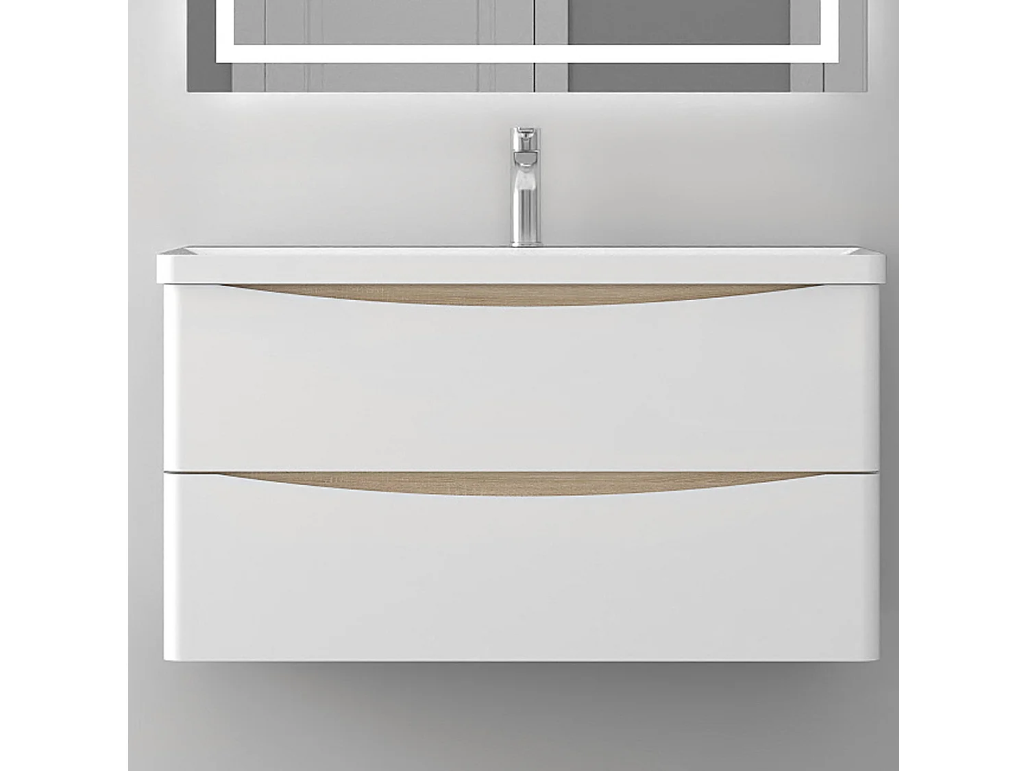 Lavabo encastré en résine effet pierre sans robinet, Dimensions : 101 cm (L) x 17 cm (H) x 47 cm (P), Blanc