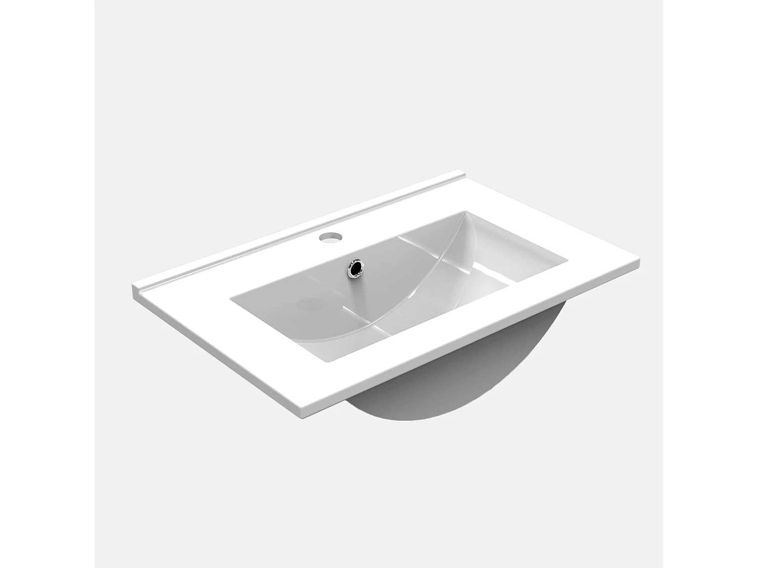 Lavabo éncastre en ceramique sans robinet, Dimensions : 61 cm (L) x 19 cm (H) x 39.5 cm (P), Blanc