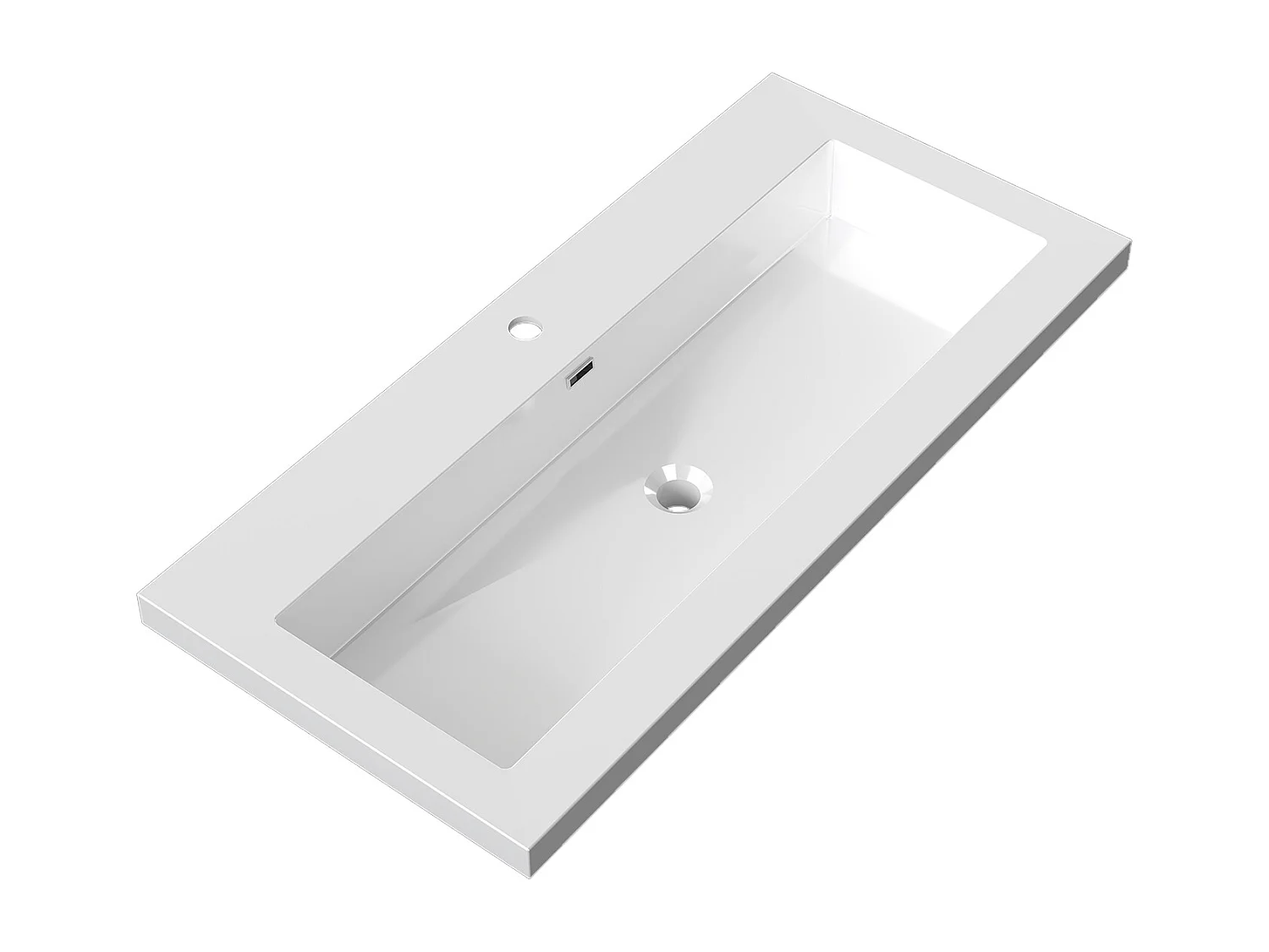 Lavabo encastré en résine effet pierre sans robinet, Dimensions : 100 cm (L) x 16 cm (H) x 47 cm (P), Blanc