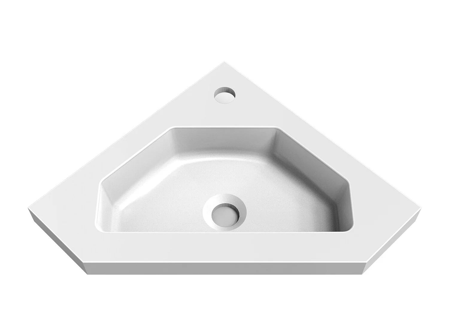 Lavabo encastré en résine effet pierre sans robinet, Triangulaire, Dimensions : 40 cm (L) x 10 cm (H) x 40 cm (P), Blanc