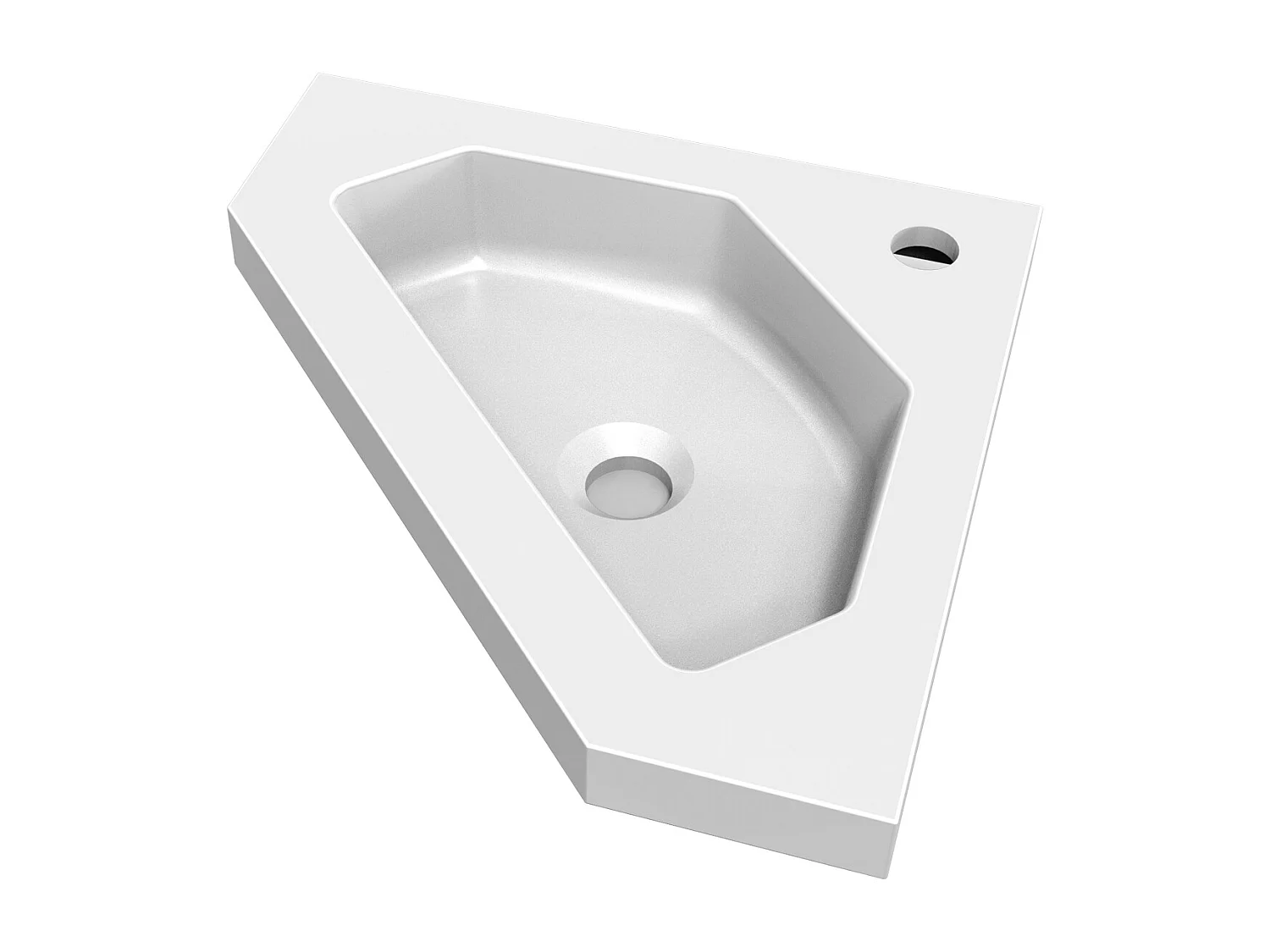 Lavabo encastré en résine effet pierre sans robinet, Triangulaire, Dimensions : 40 cm (L) x 10 cm (H) x 40 cm (P), Blanc