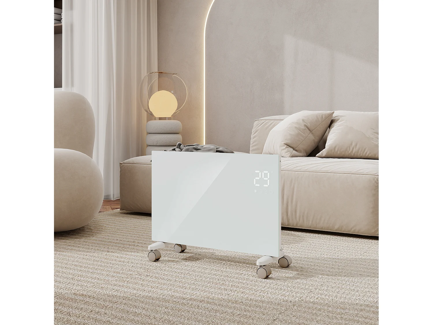 Radiateur électrique - Mobile ou mural - L62,1 x H40 x P7 cm - 1500W WiFi - Blanc