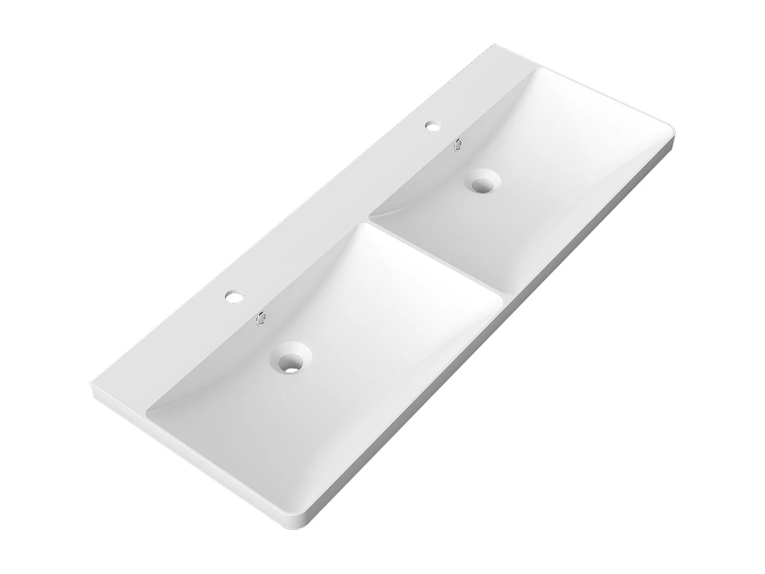 Lavabo encastré en résine effet pierre sans robinet, Dimensions : 122 cm (L) x 13.5 cm (H) x 47 cm (P), Blanc