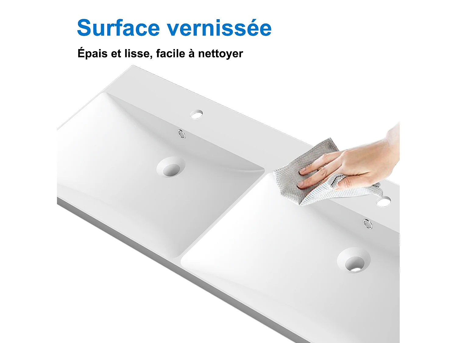 Lavabo encastré en résine effet pierre sans robinet, Dimensions : 122 cm (L) x 13.5 cm (H) x 47 cm (P), Blanc