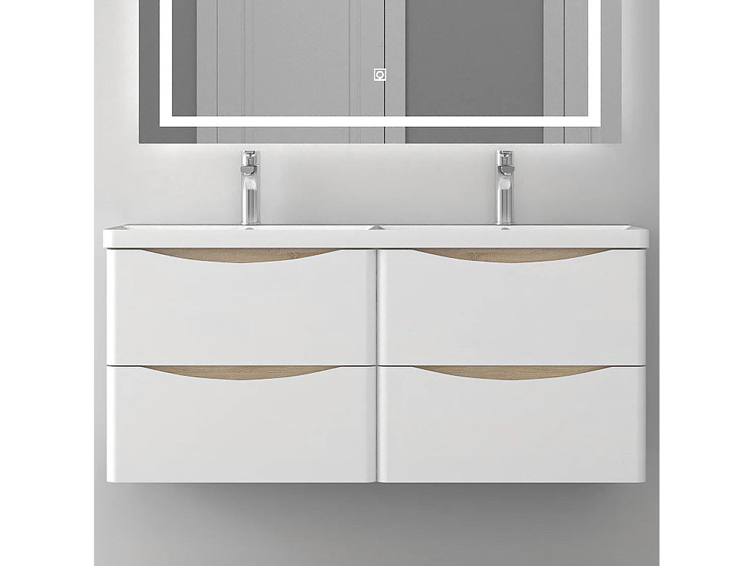 Lavabo encastré en résine effet pierre sans robinet, Dimensions : 122 cm (L) x 13.5 cm (H) x 47 cm (P), Blanc