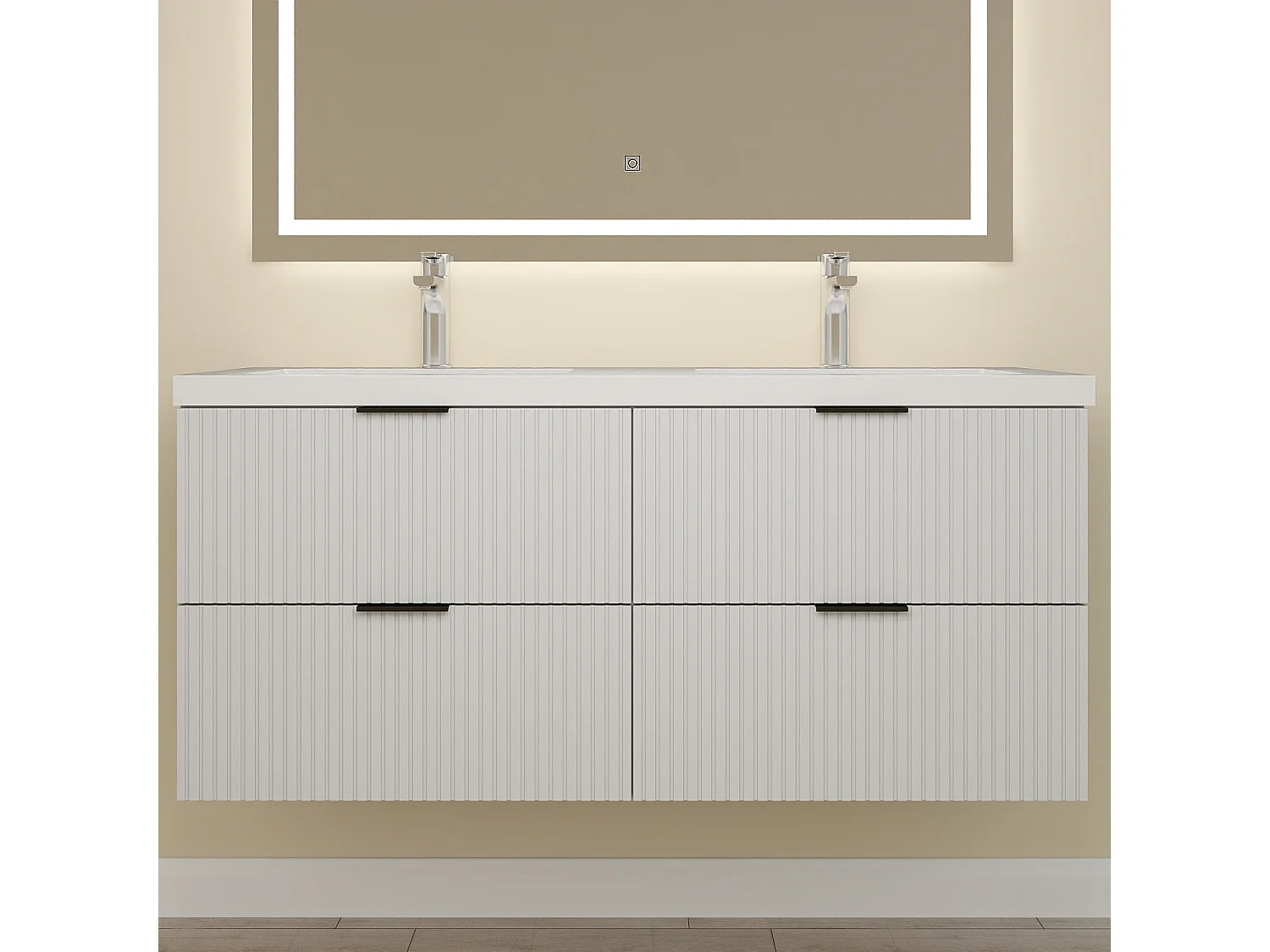 Lavabo encastré en résine effet pierre sans robinet, Dimensions : 120 cm (L) x 17.5 cm (H) x 46.5 cm (P), Blanc