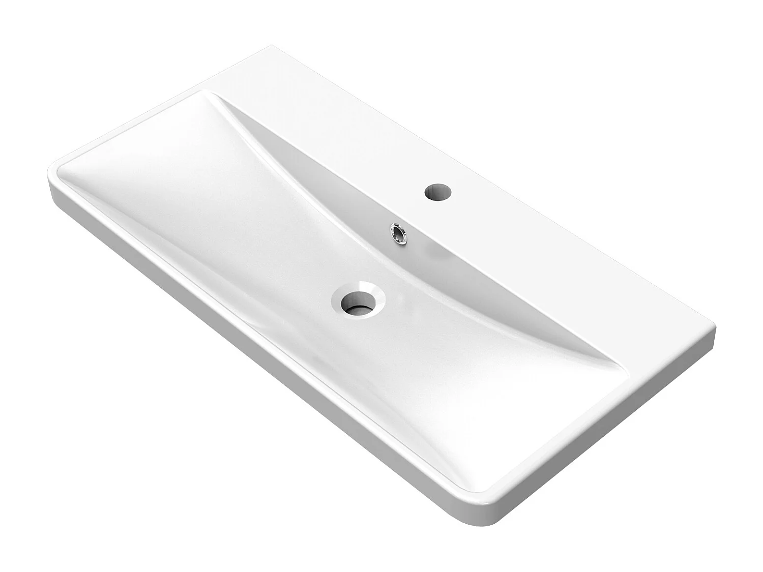 Lavabo encastré en résine effet pierre sans robinet, Dimensions : 81 cm (L) x 13.5 cm (H) x 40 cm (P), Blanc