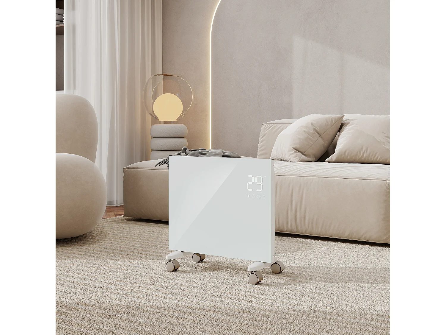 Radiateur électrique - Mobile ou mural - L48,6 x H40 x P7 cm - 1000W WiFi - Blanc