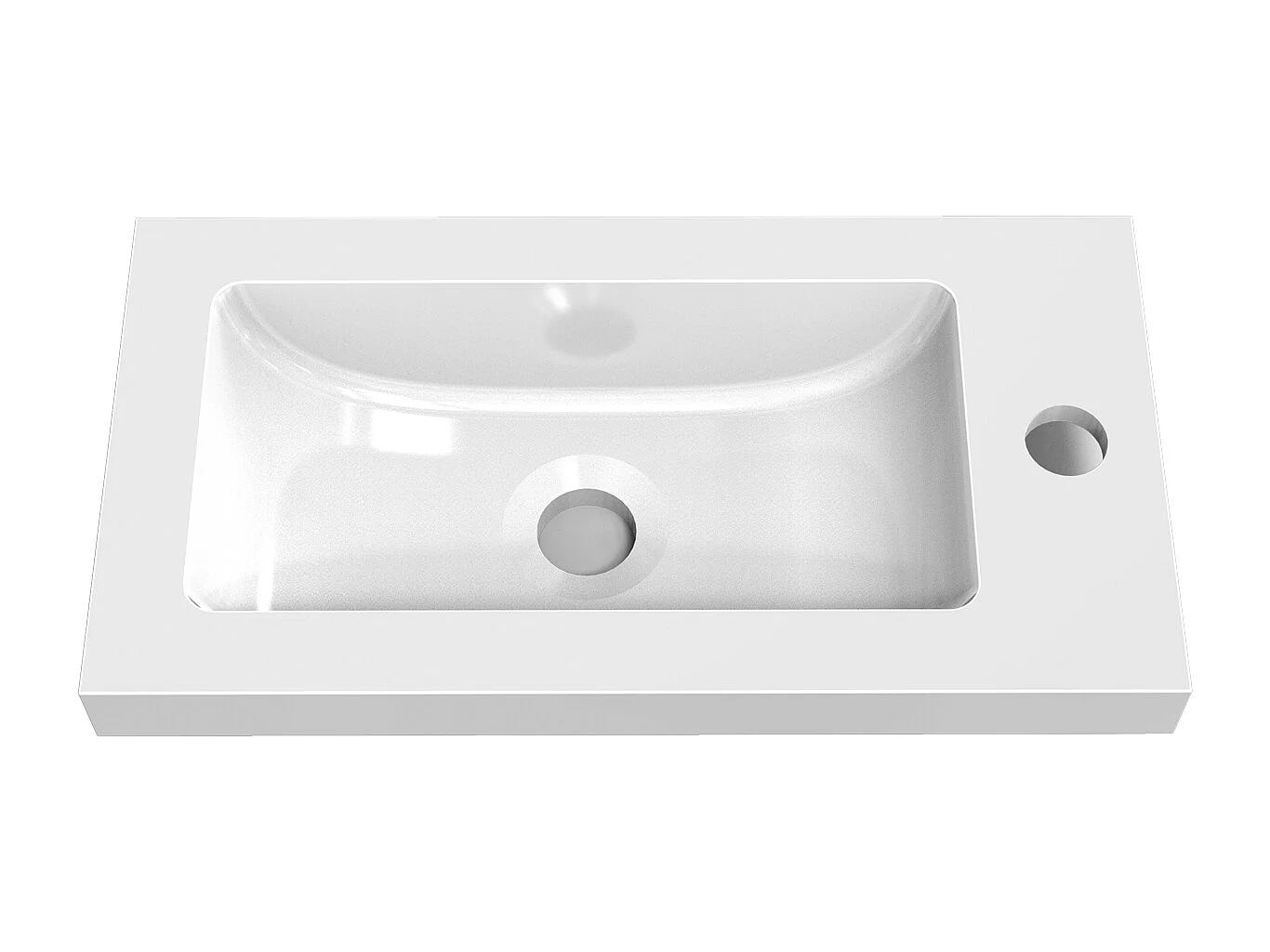 Lavabo encastré en résine effet pierre sans robinet, Dimensions : 40 cm (L) x 10 cm (H) x 40 cm (P), Blanc