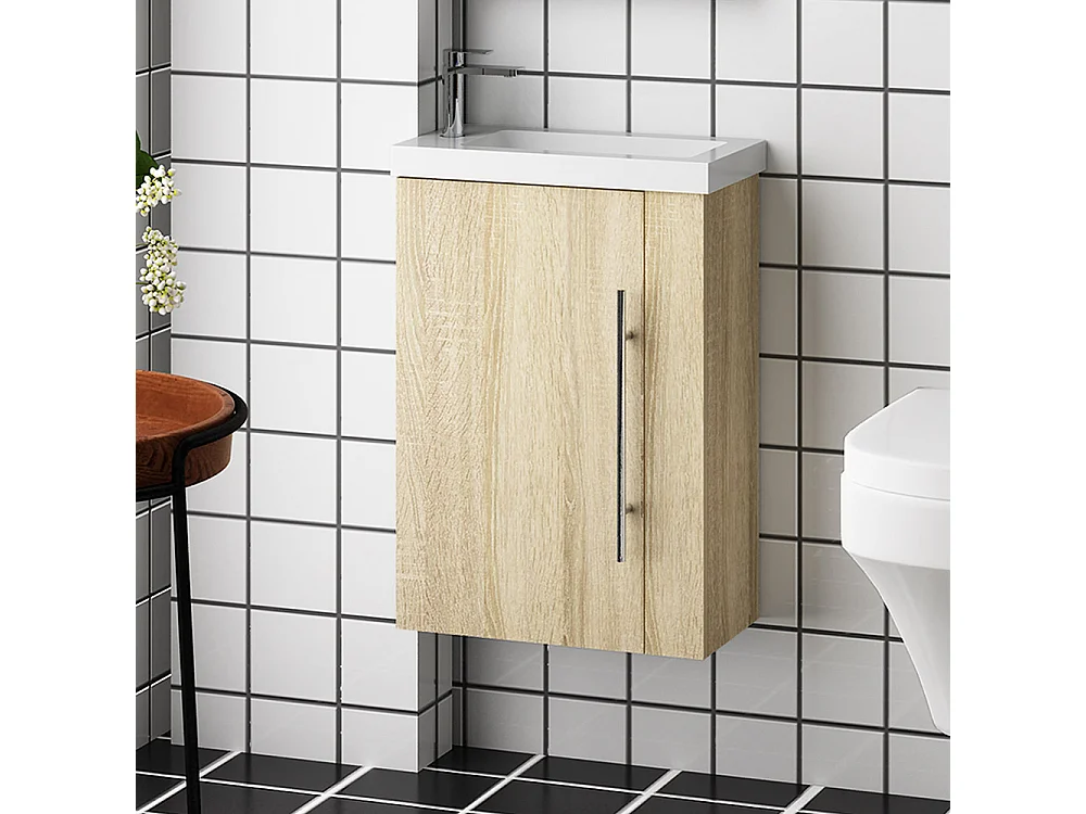 Lavabo encastré en résine effet pierre sans robinet, Dimensions : 40 cm (L) x 10 cm (H) x 40 cm (P), Blanc