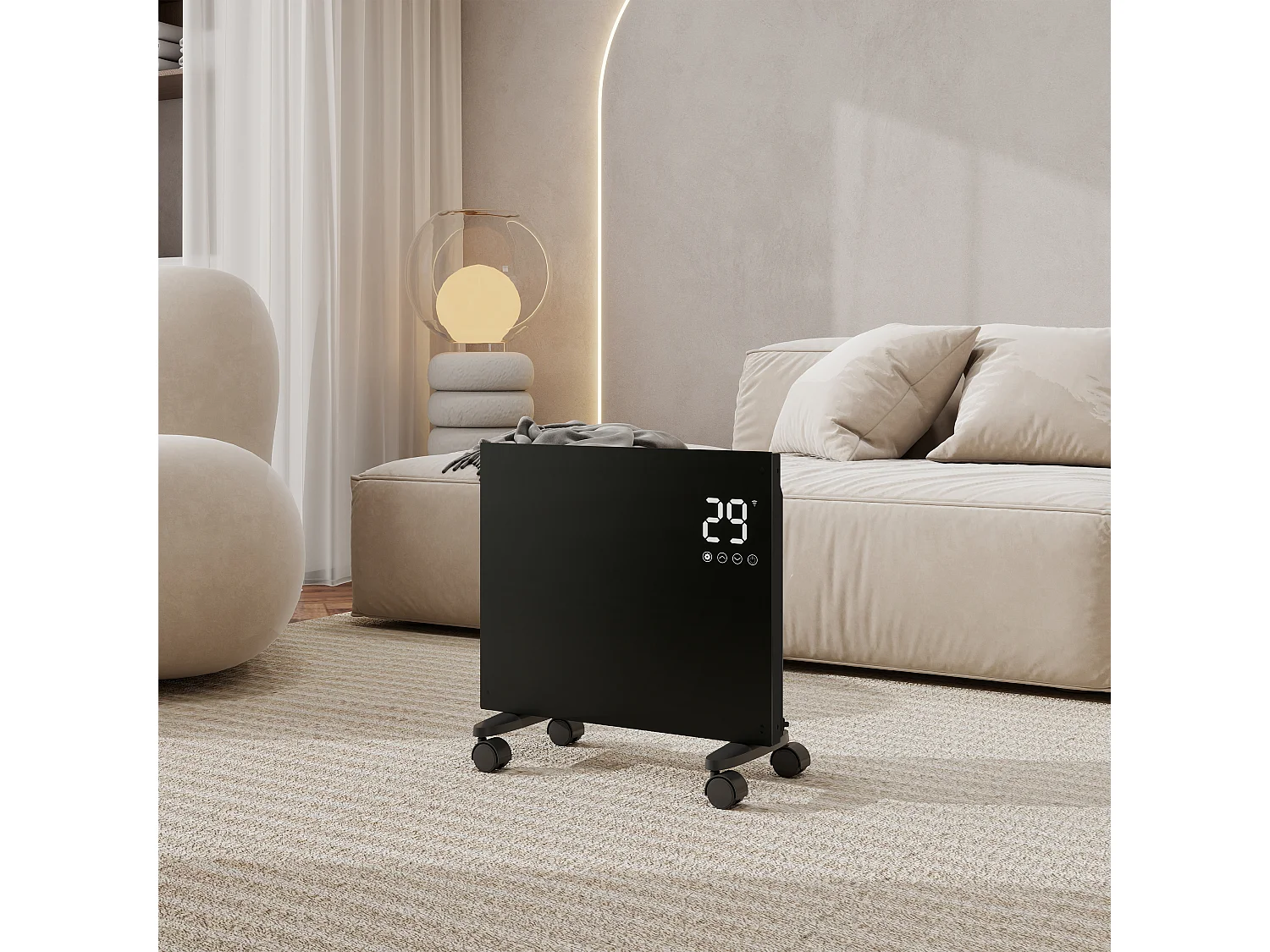 Radiateur électrique - Mobile ou mural - L48,6 x H40 x P7 cm - 1000W WiFi -Noir