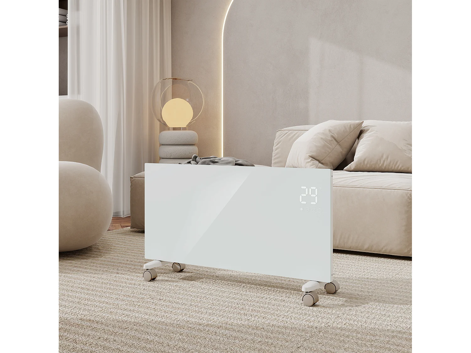 Radiateur électrique  - Mobile ou mural - L85,6 x H40 x P7 cm - 2000W WiFi - Blanc