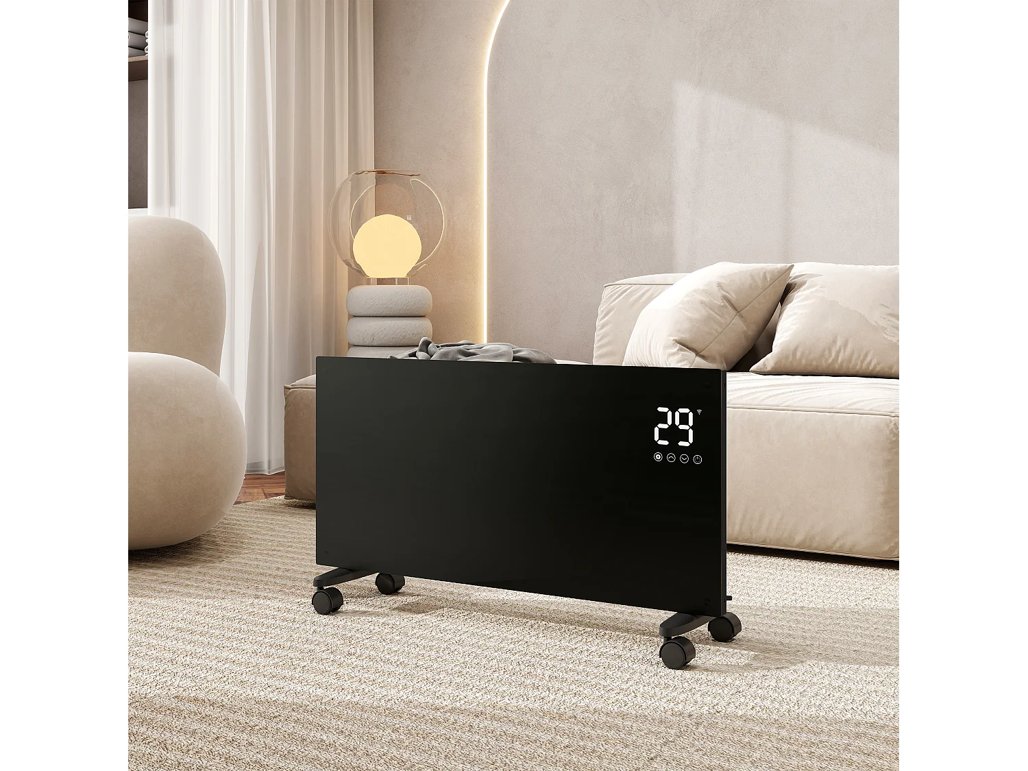 Radiateur électrique - Mobile ou mural - L62,1 x H40 x P7 cm - 1500W WiFi - Noir
