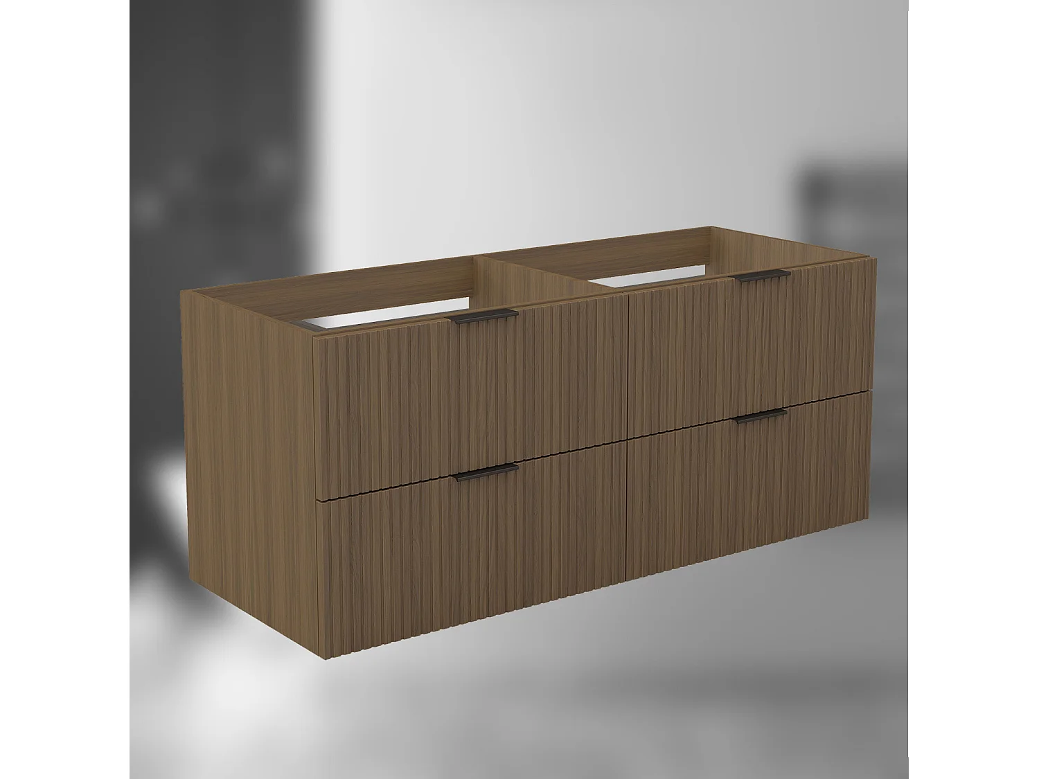 AICA SARL. Meuble de salle de bain suspendu 120 cm Noyer + 4 tiroirs, avec Poignées - sans compter vasque