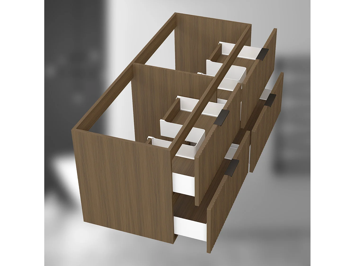 AICA SARL. Meuble de salle de bain suspendu 120 cm Noyer + 4 tiroirs, avec Poignées - sans compter vasque