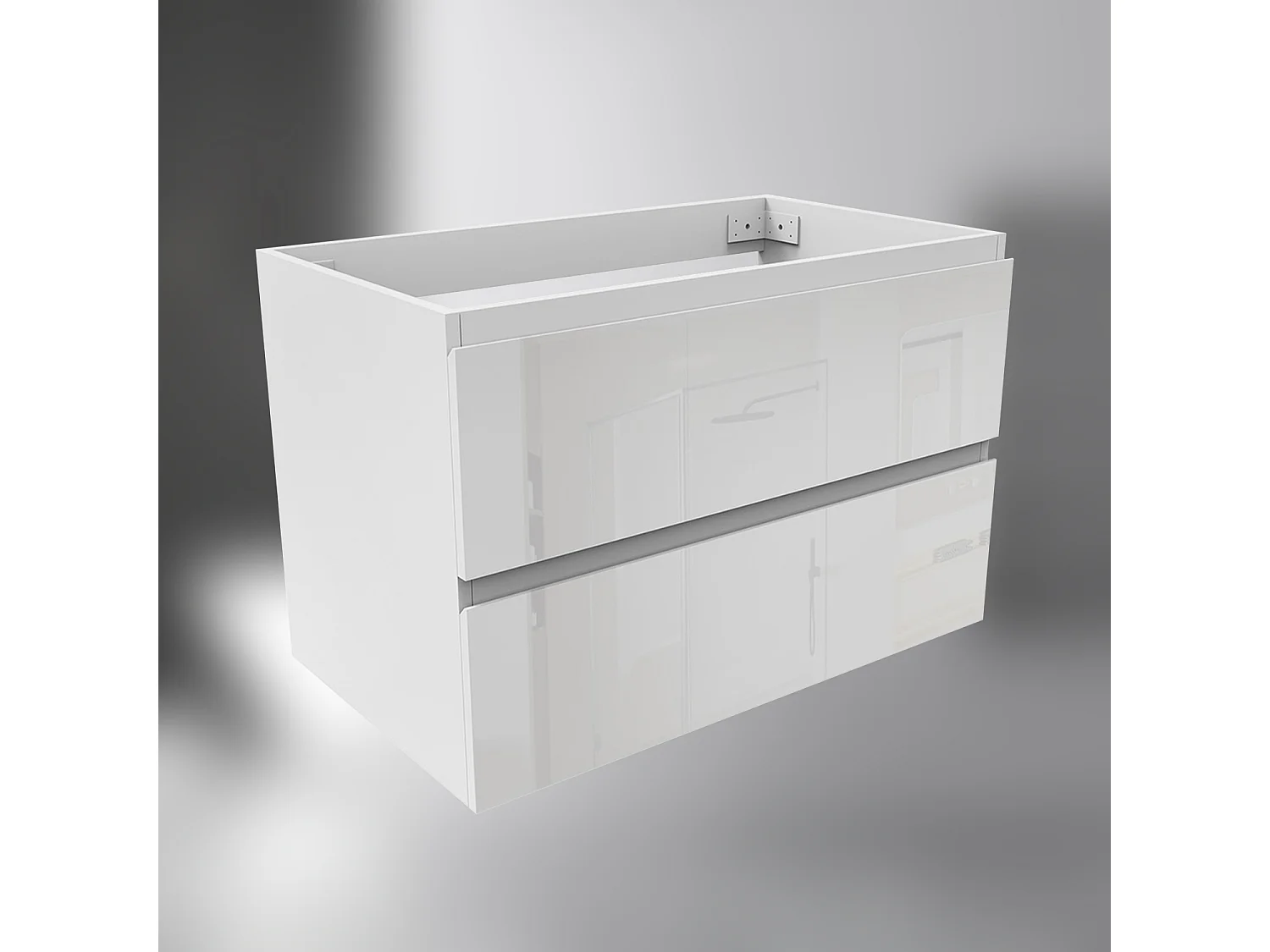 AICA SARL. Meuble de salle de bain design suspendu, 80 cm, 2 tiroirs de rangement sans lavabo - Blanc brillant