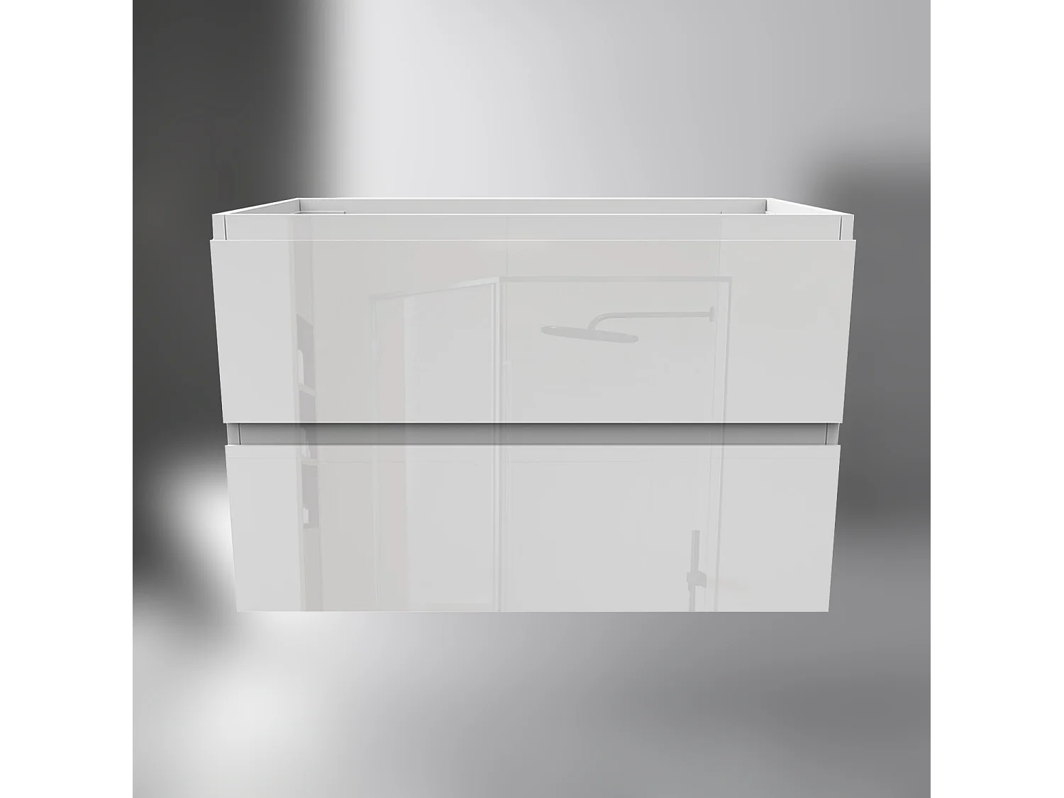 AICA SARL. Meuble de salle de bain design suspendu, 80 cm, 2 tiroirs de rangement sans lavabo - Blanc brillant