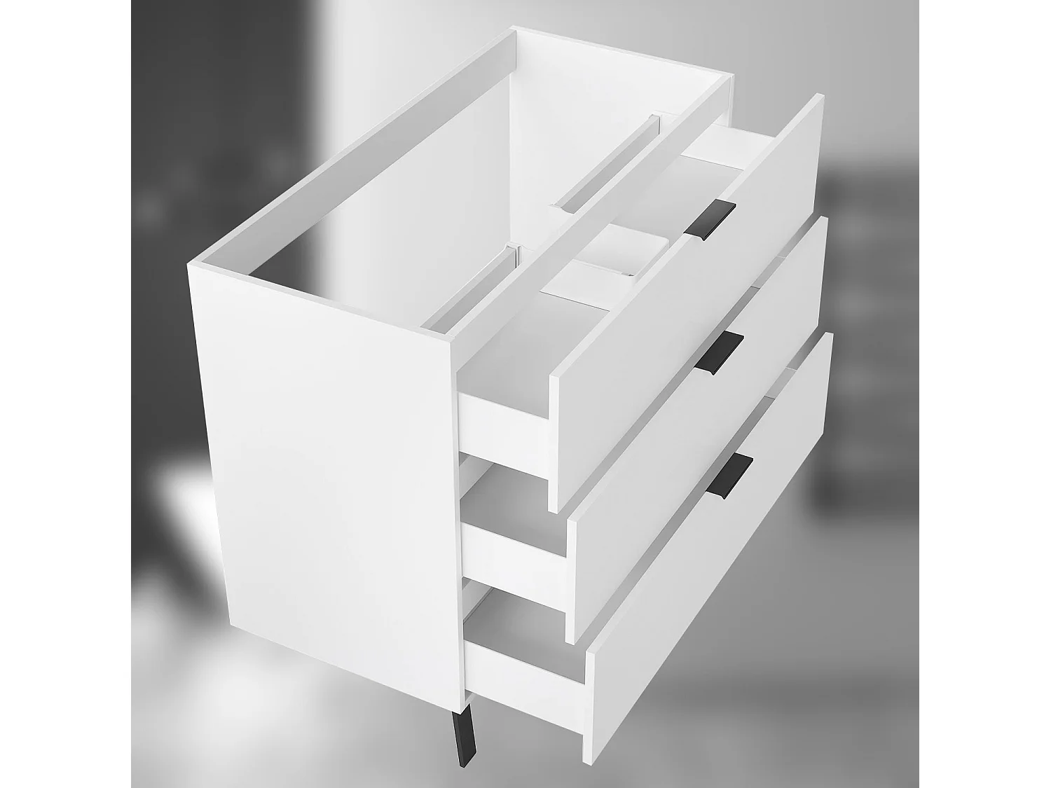 AICA SARL. Meuble de salle de bain mural avec pieds, sans lavabo, 100 cm, 3 tiroirs - Blanc