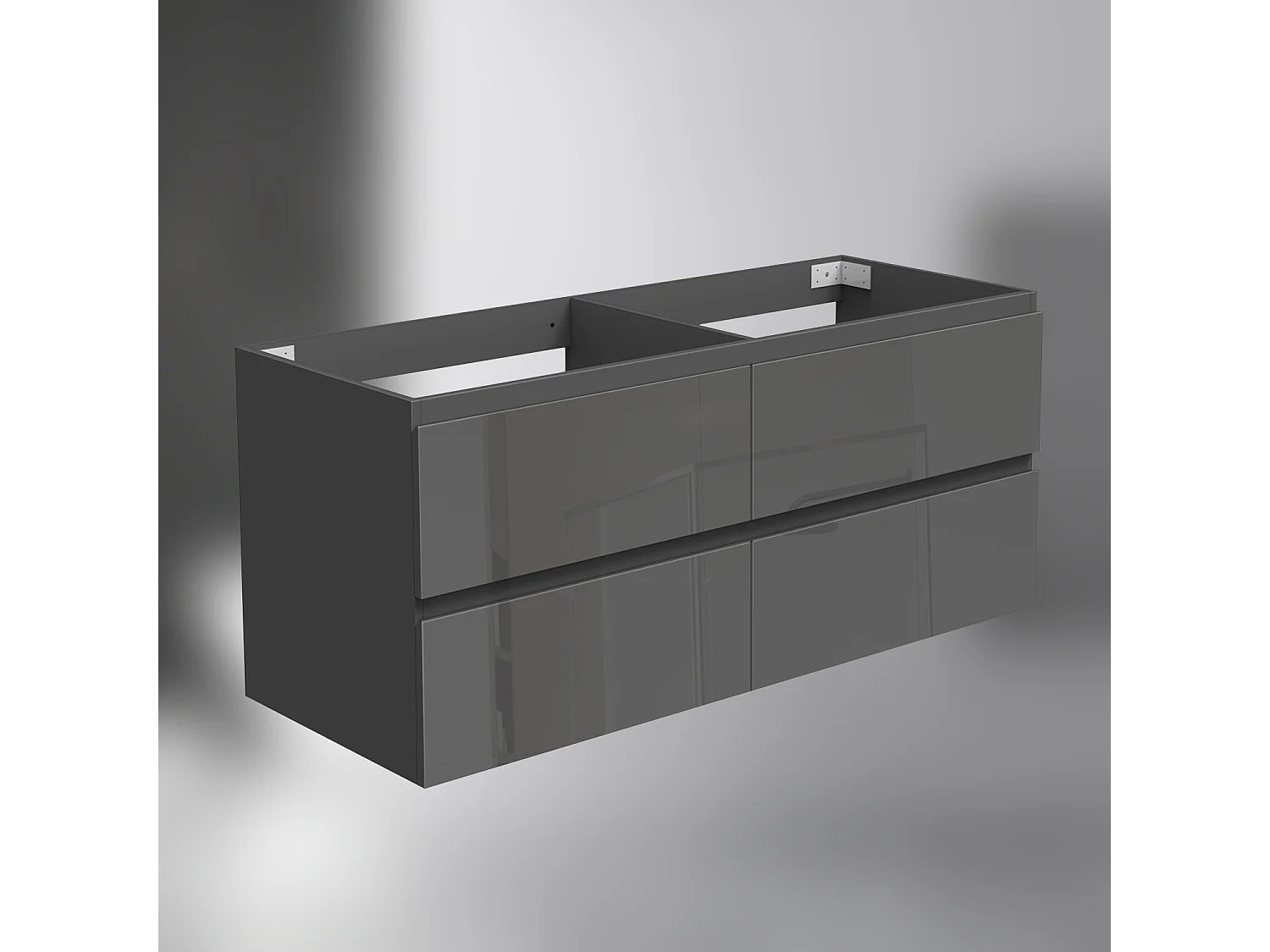 AICA SARL. Meuble de salle de bain design suspendu, 120 cm, 4 tiroirs de rangement sans lavabo - Anthracite brillant